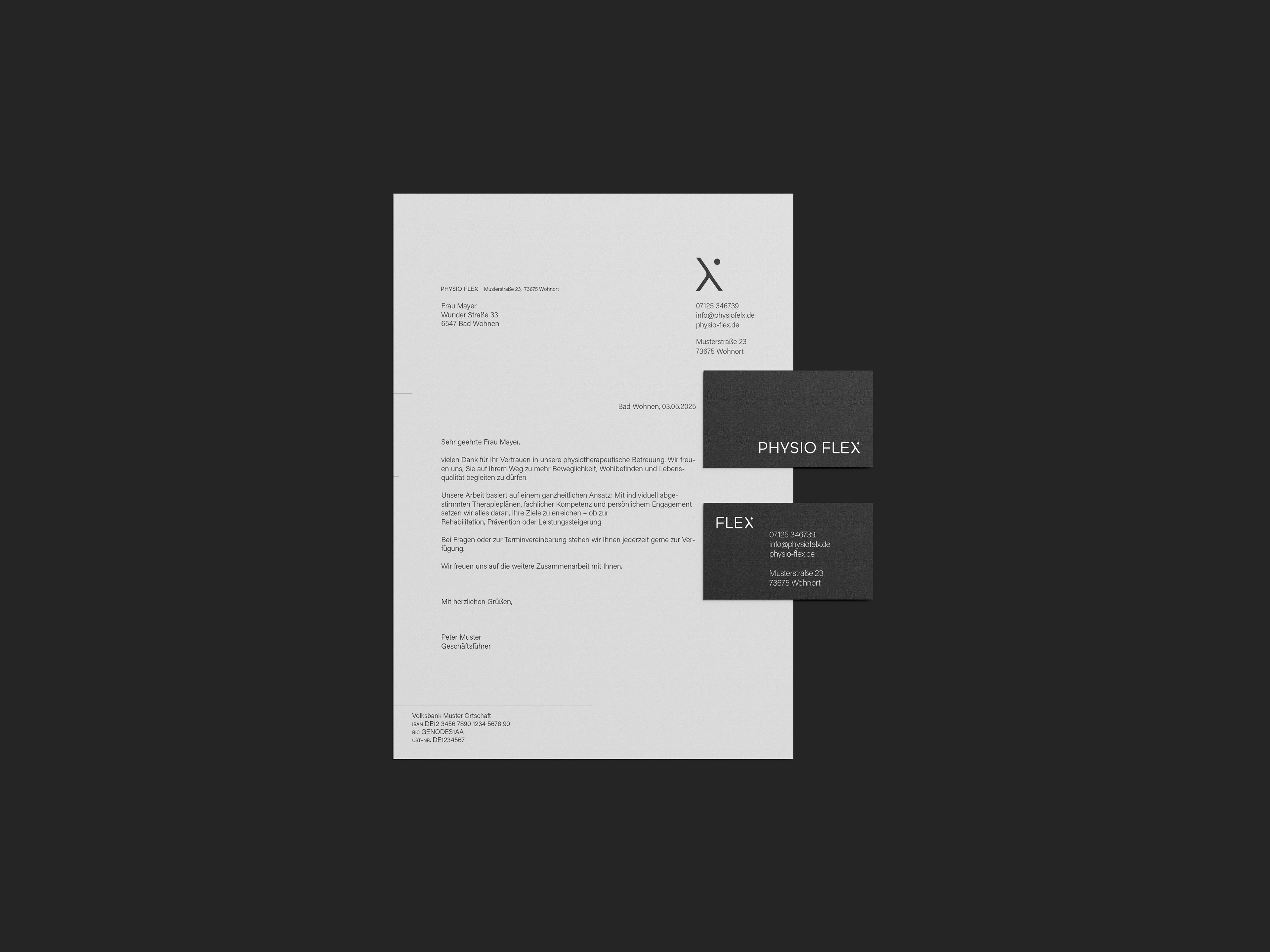 physioflex corporate design, businesscard and letterhead