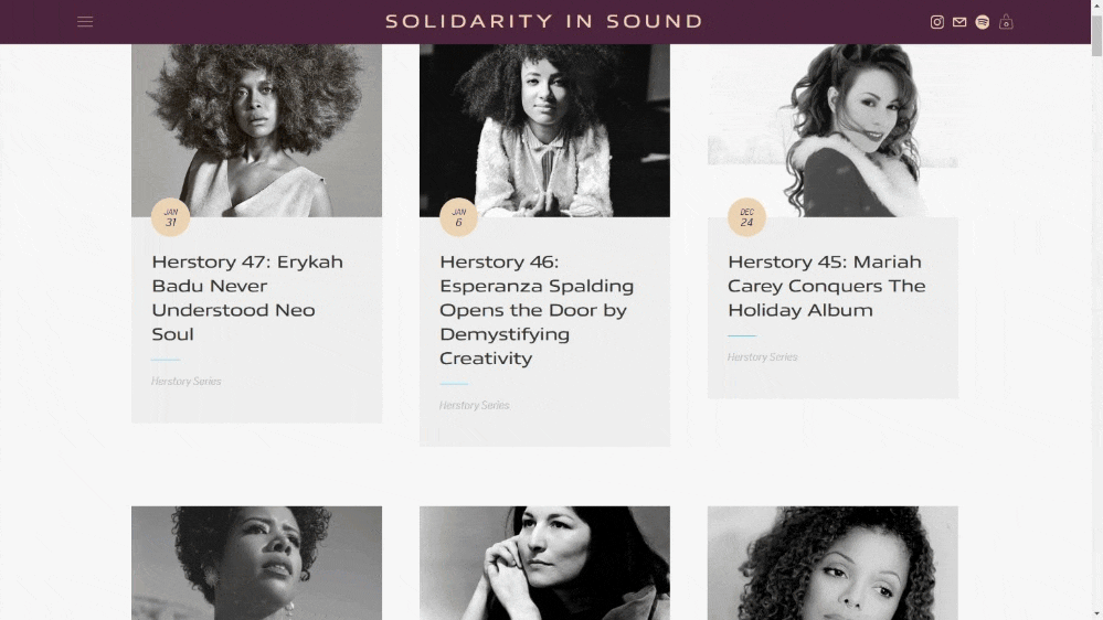 Scrolling preview of Herstory blog stories