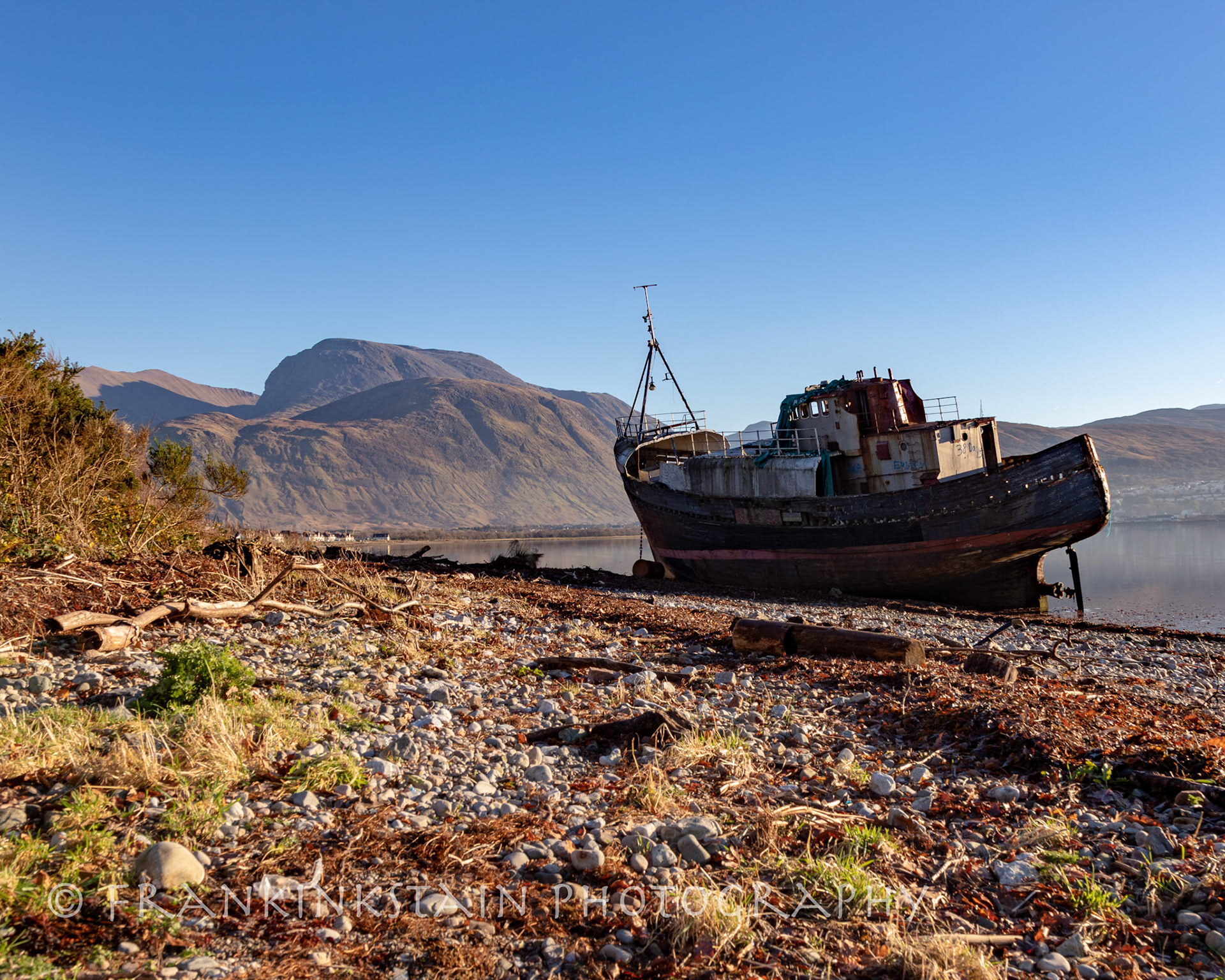 Ben Nevis with Corpach wreck in foreground