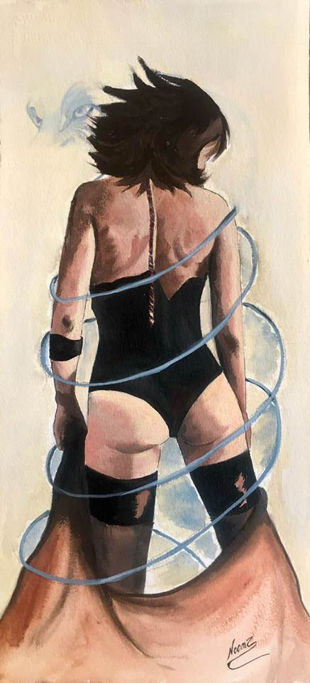 Noonzoke & the wolf: Acrylic on Paper - 50 x30cm