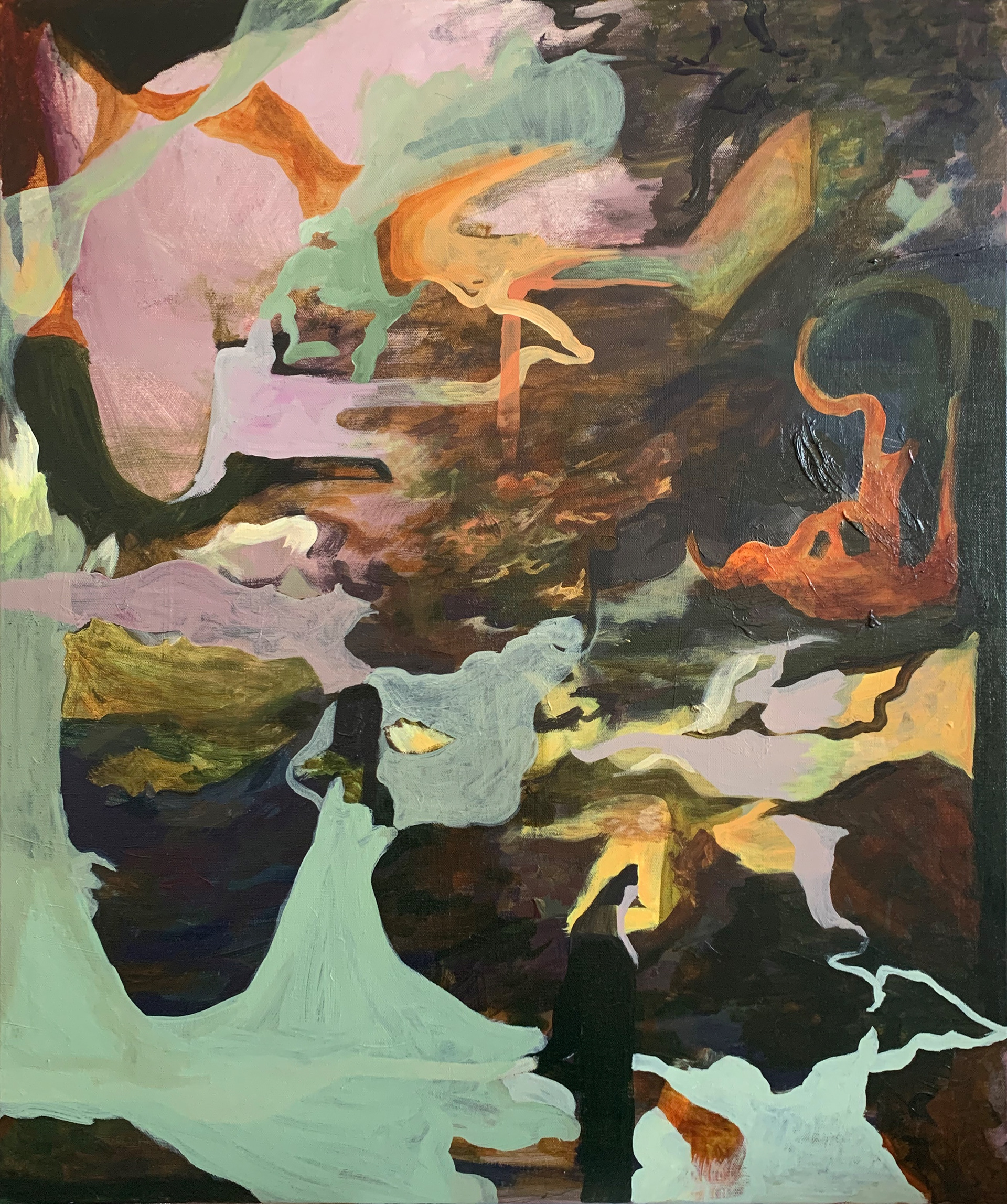 lingering, acrylic on canvas, 24"x36", 2021