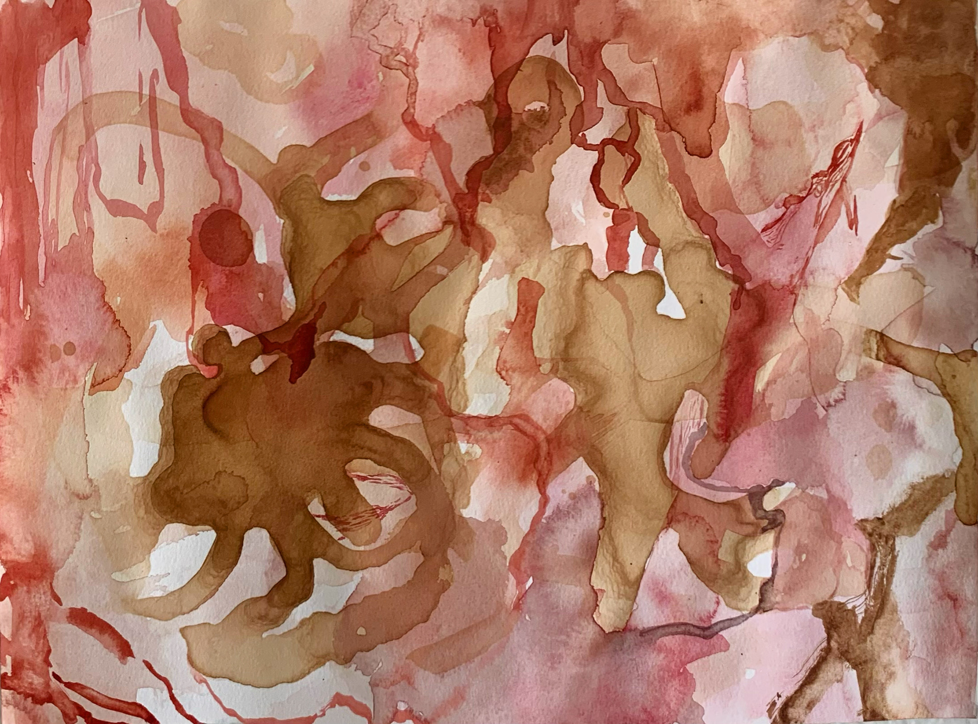 bg3m2:05, watercolor and tea on paper, 12"x9", 2022