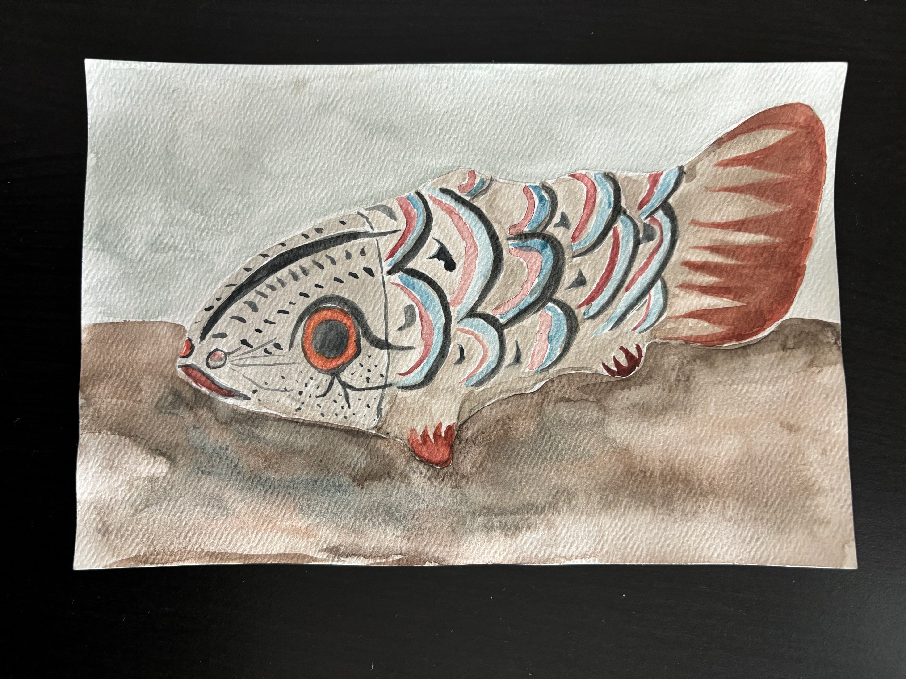 pescadito, 6"x9", watercolor on paper, 2024, $150