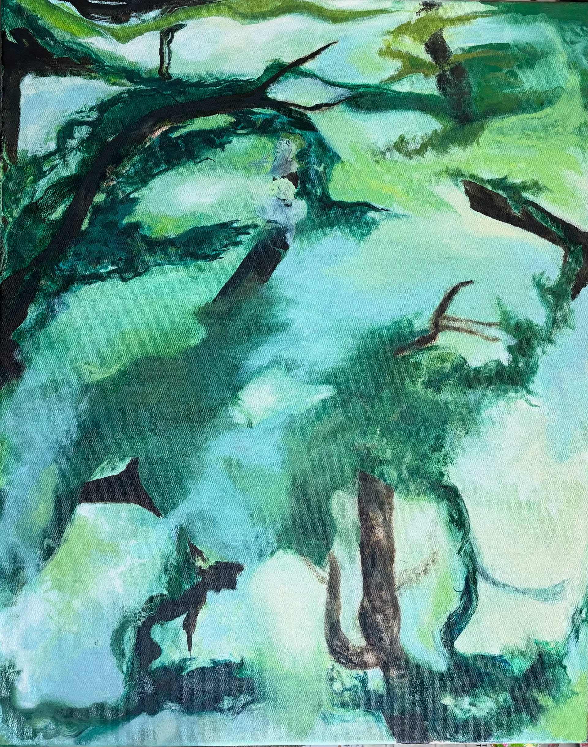 everyday I wake up as a person and not as moss in the forest and I sigh, oil on canvas, 24"x30", 2025