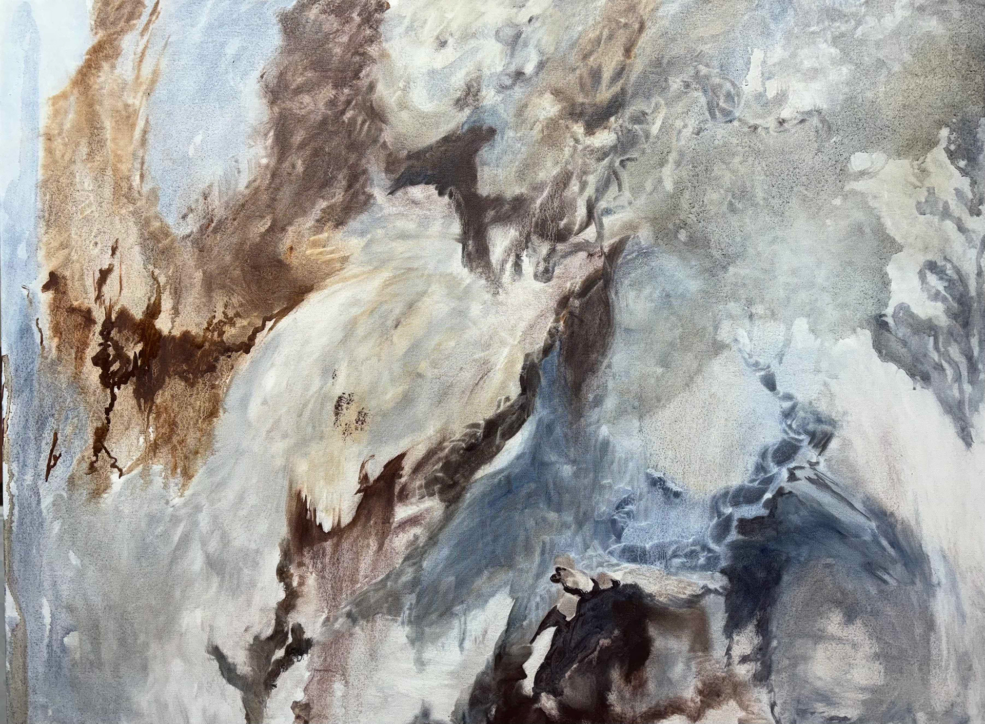 blue/birds of a feather, oil on canvas, 24"x36", 2024