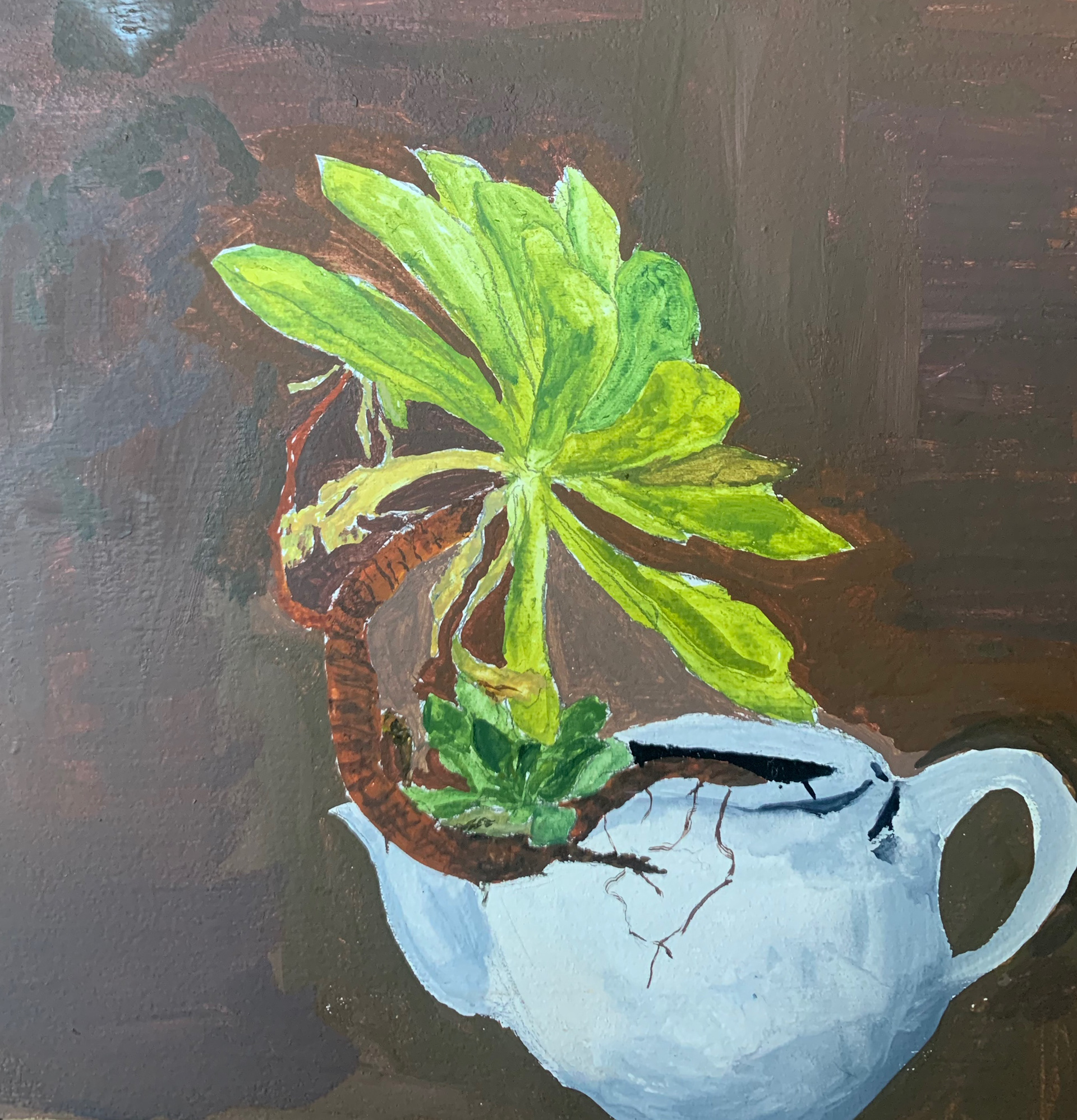 peanut tea, gouache on panel, 6"x6", 2023
