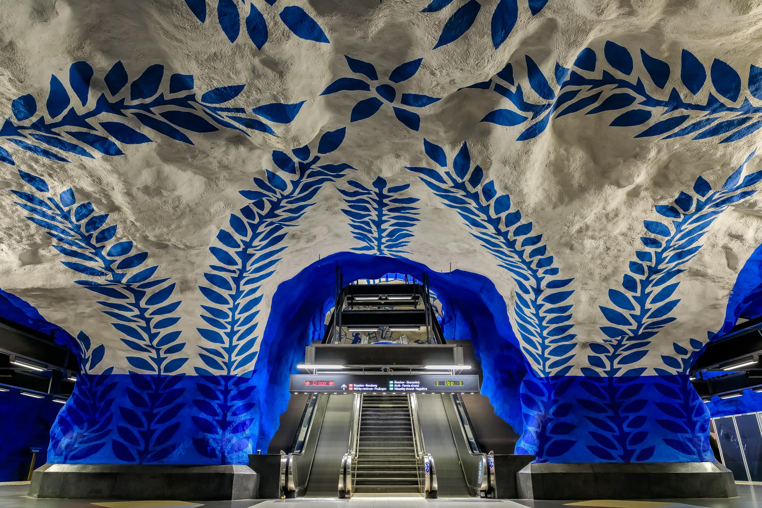 Stockholm metro or tunnelbana central station T-Centralen with intricate wall designs