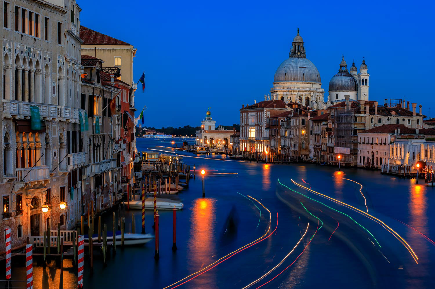Sunset view of the iconic 17th-century Santa Maria di Salute Basilica on the Grand Canal in Venice
