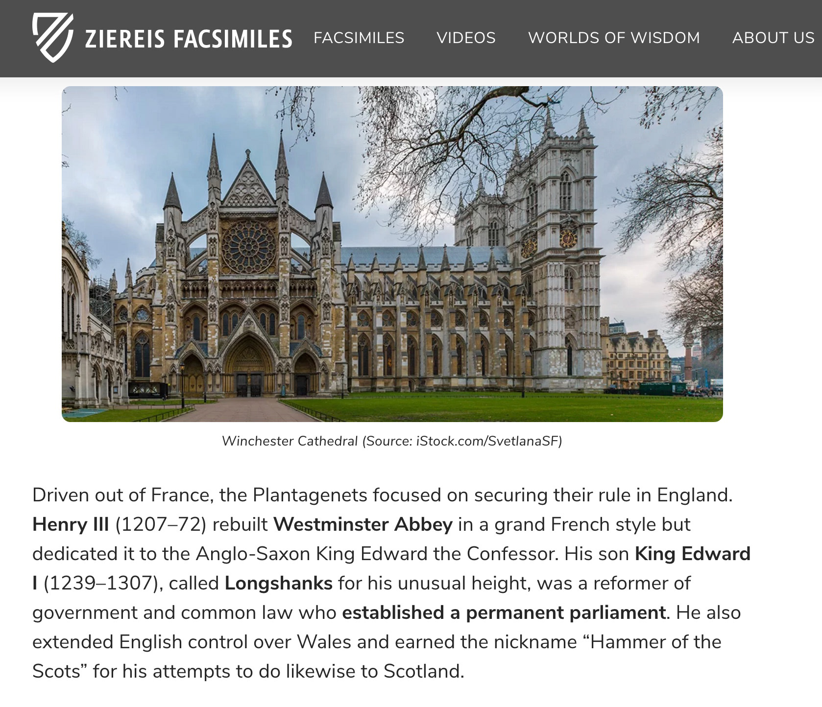 Ziereis Faksimiles: Winchester Cathedral, London, United Kingdom
