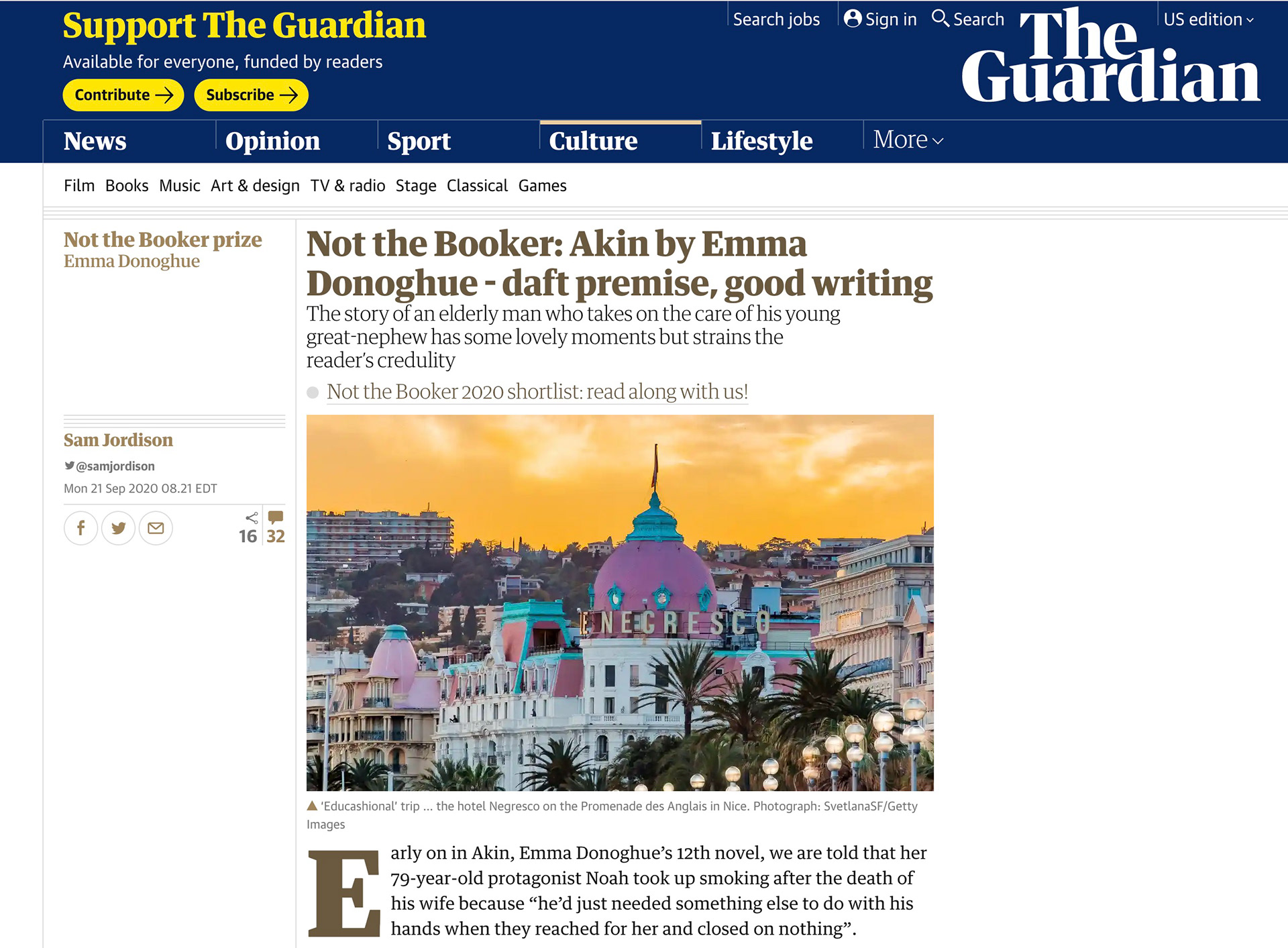 The Guardian: Sunset in Nice, France by the Negresco hotel