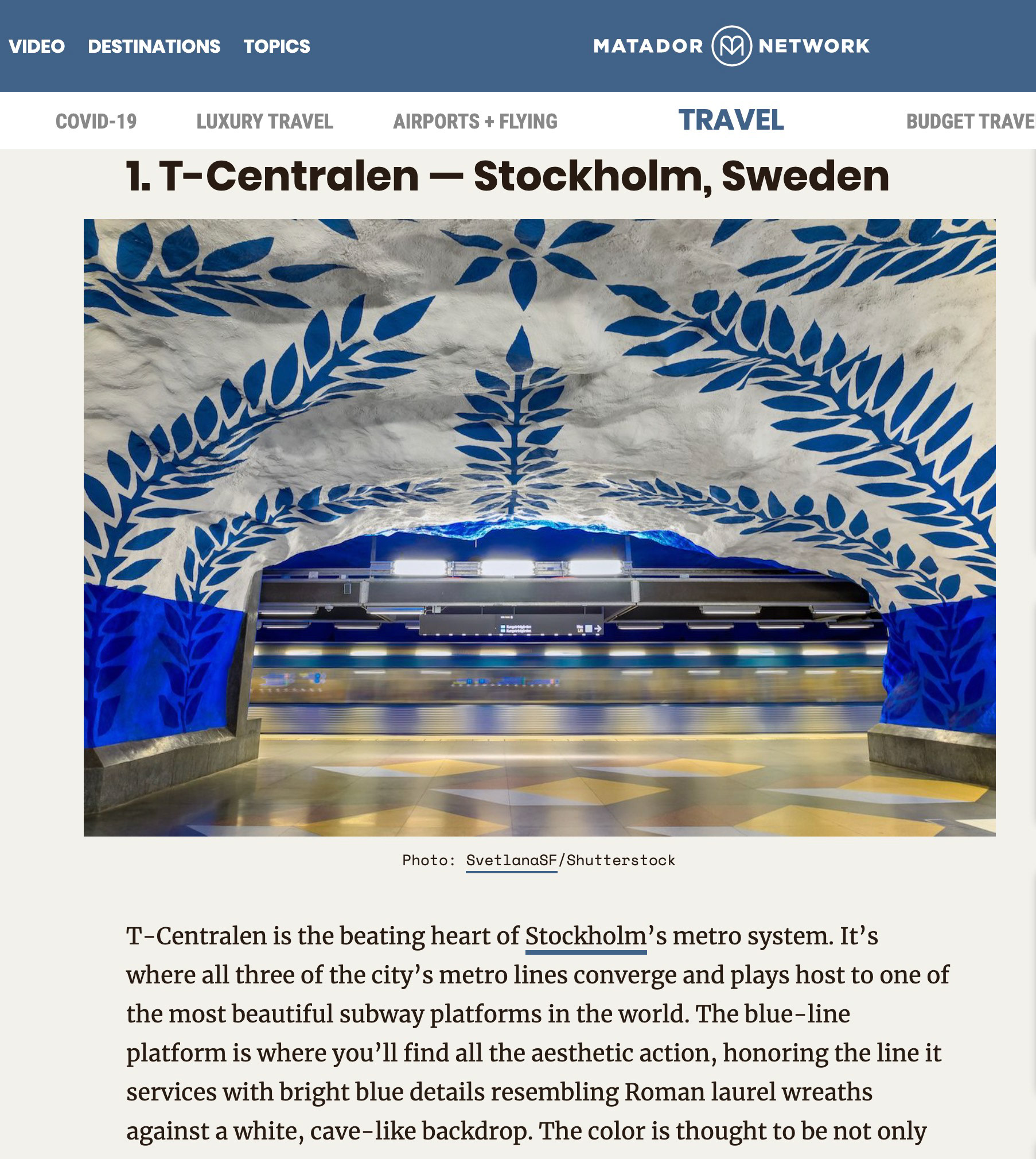 Matador Network: Interior of the Stockholm Tunnelbana Station at T-Centralen