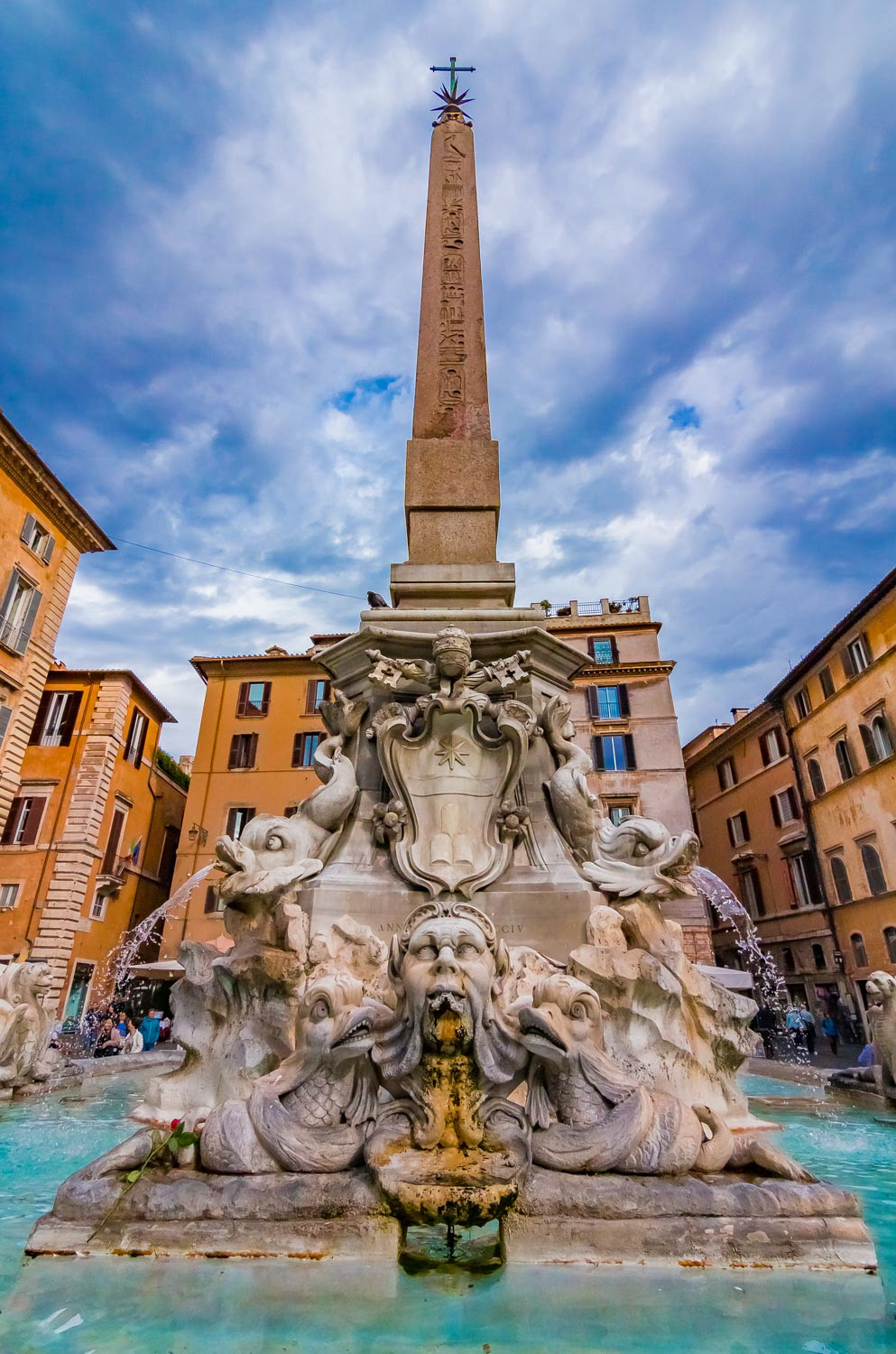 Fontana del Pantheon with an Egyptian obelisk in the Piazza della Rotonda, Rome, in front of the Pantheon in Rome, Italy
