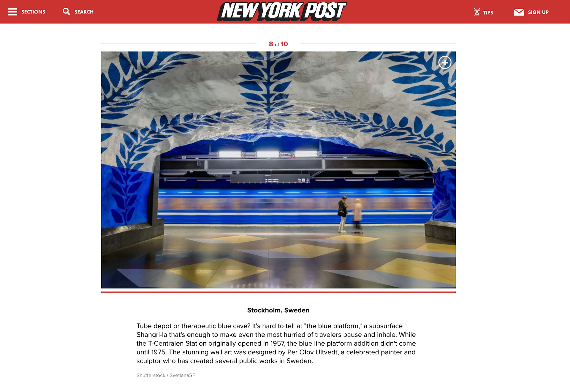 New York Post: T-Centrale station of Tunnelbana, Stockholm Metro