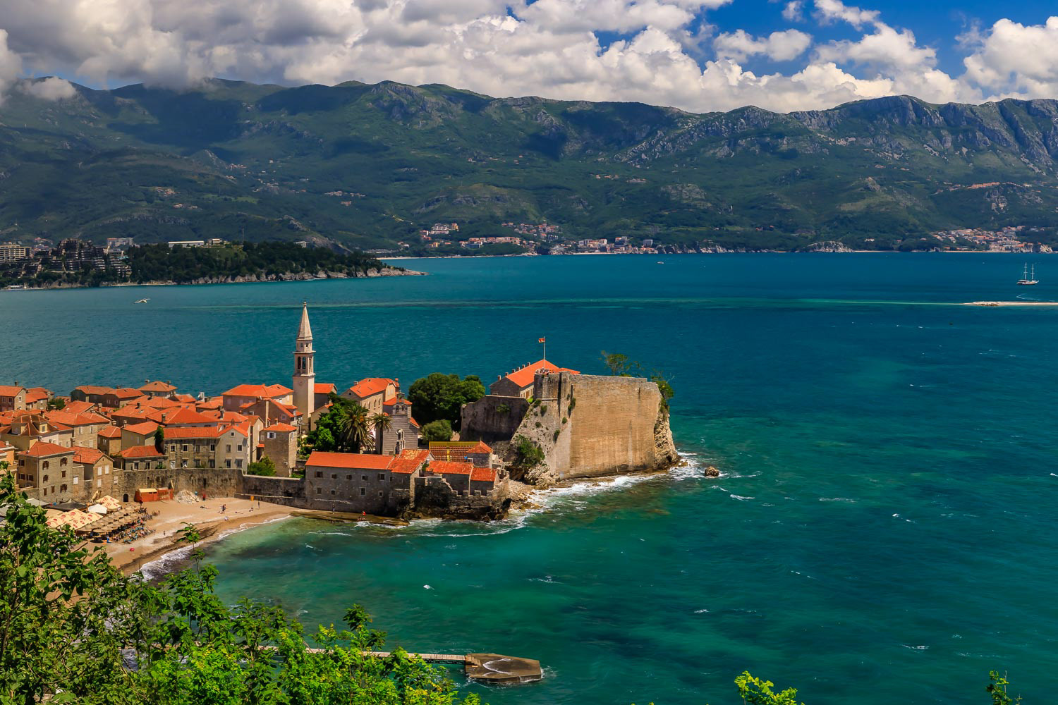 Aerial view of Budva Old Town with the Citadel and the Adriatic Sea in Montenegro