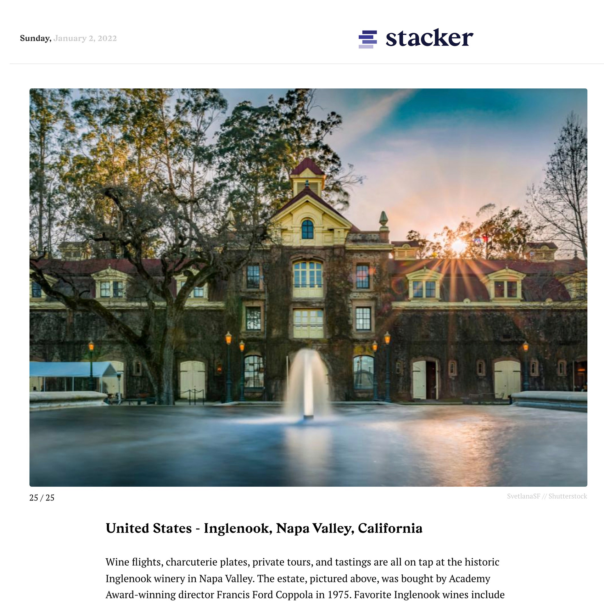 Stacker: Ingleook Winery, Napa California