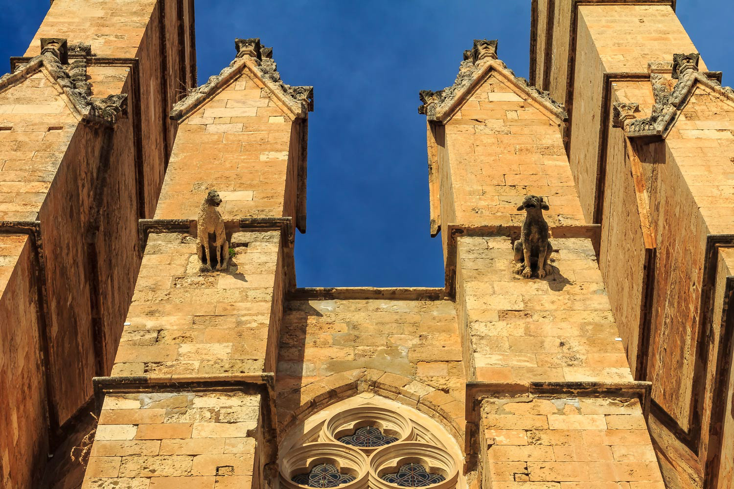 Gargoyles of the Cathedral of Santa Maria of Palma or La Seu in Palma de Mallorca in Spain