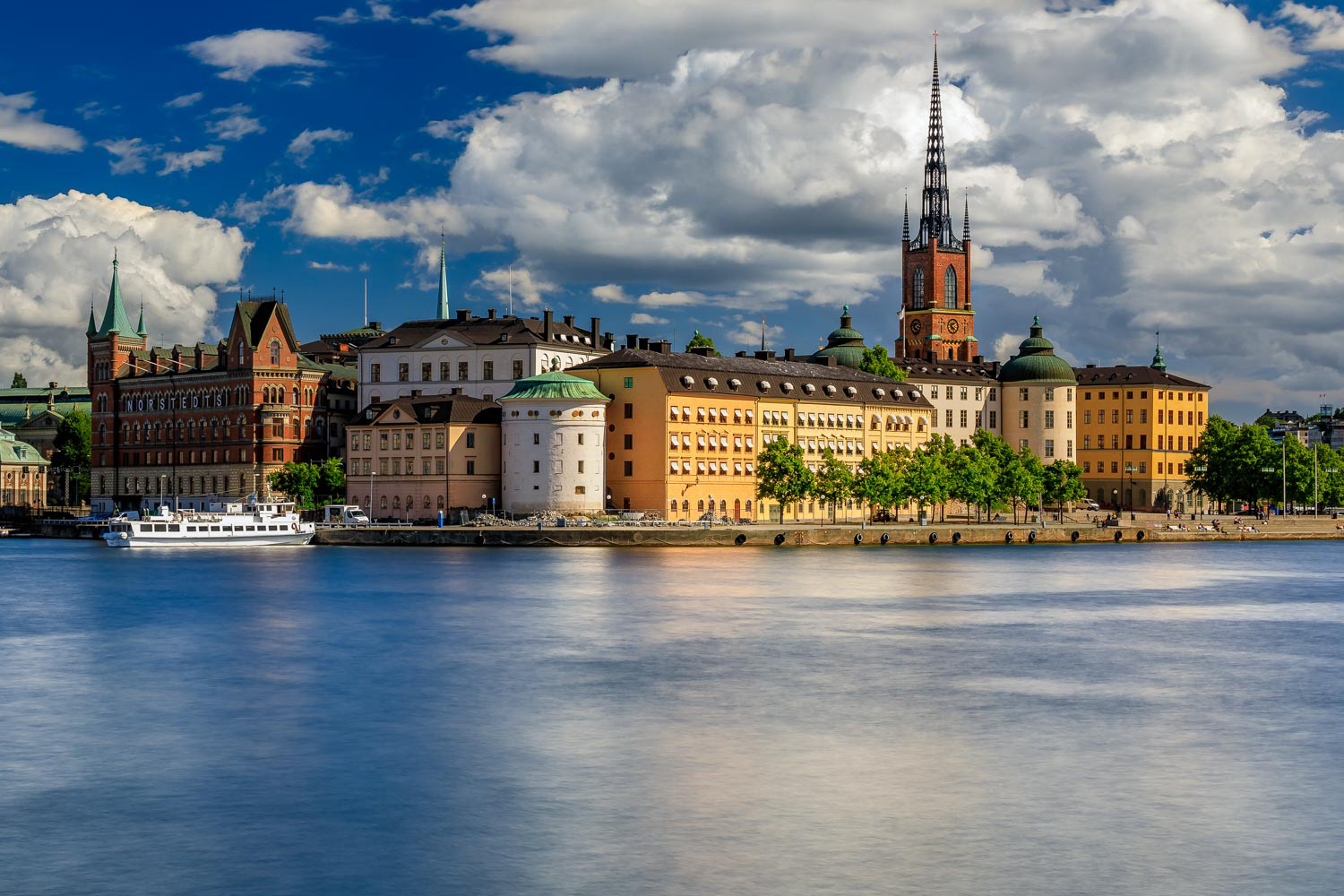 View onto Stockholm old town Gamla Stan and Riddarholmen church in Sweden