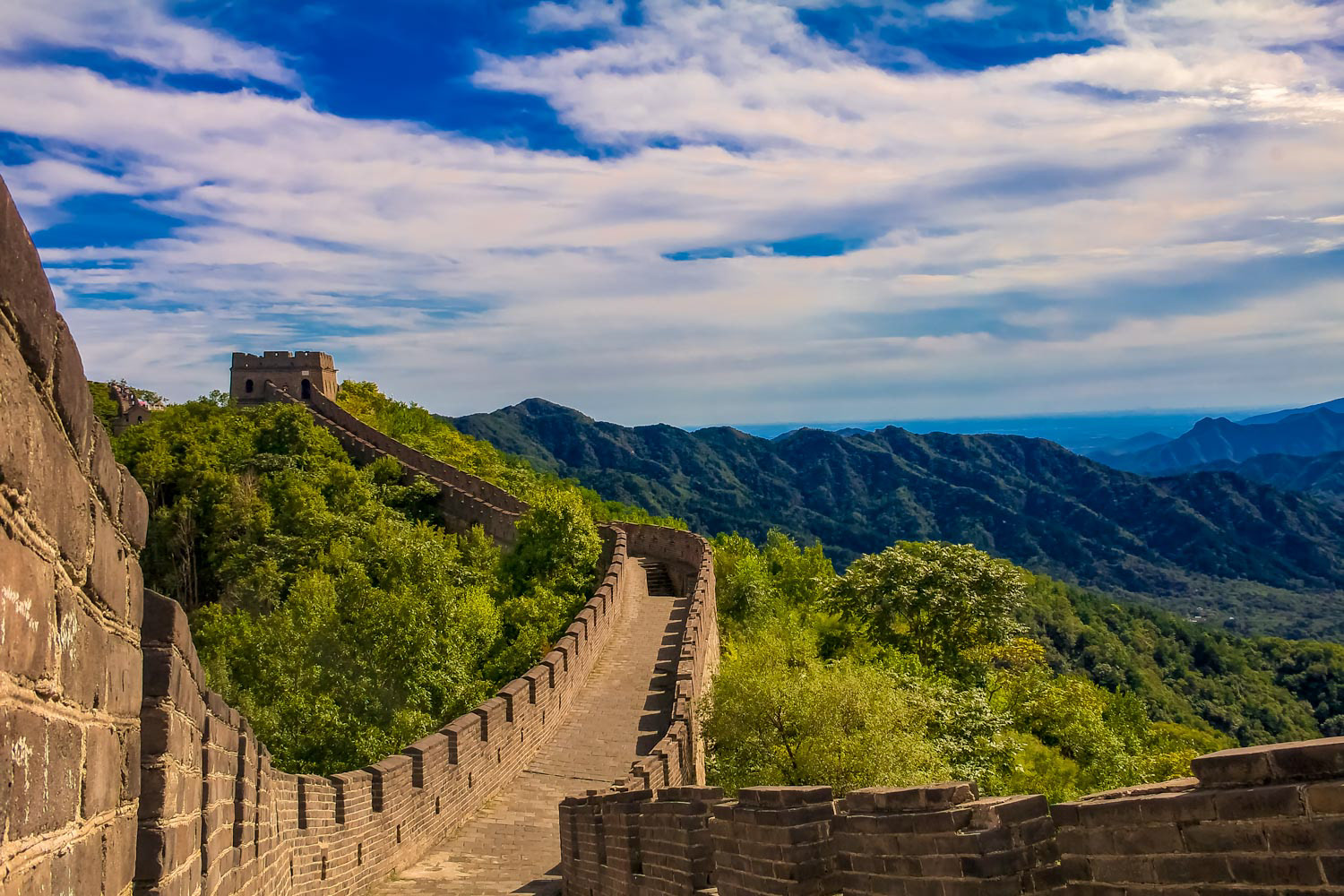 One of remote parts of the Great Wall of China in the Mutianyu village near Beijing