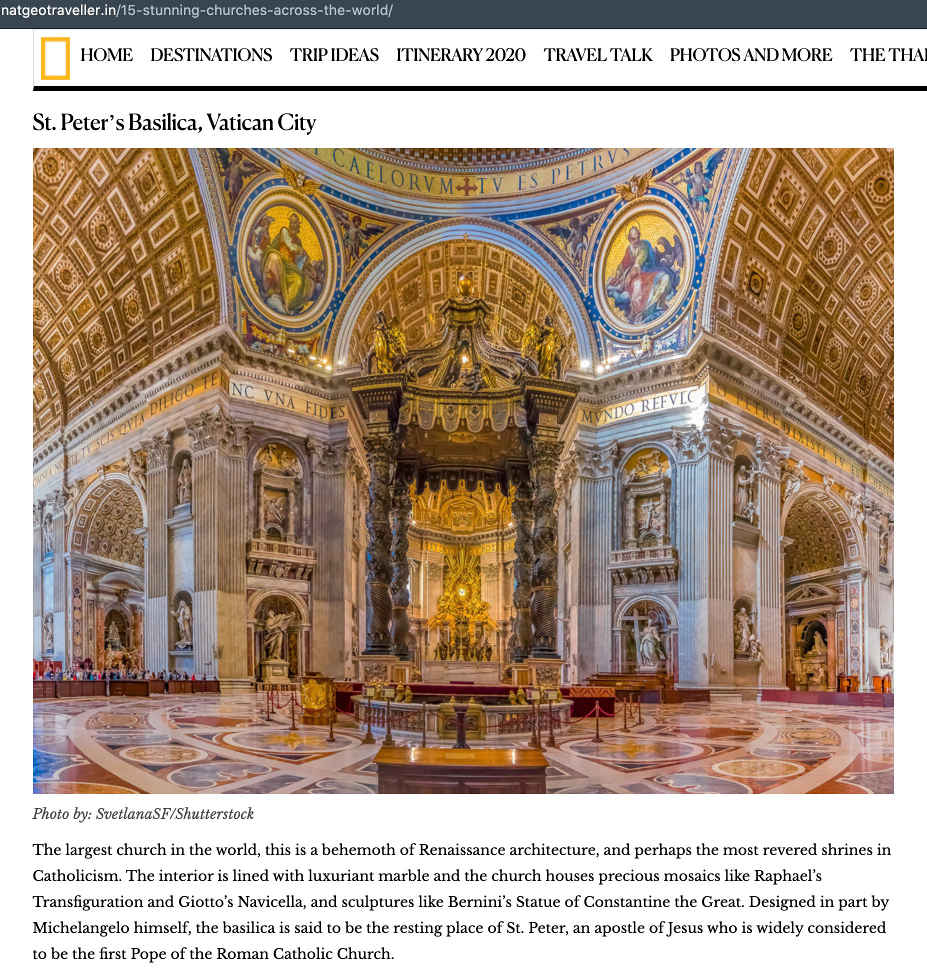 National Geographic Traveller: Inside of Saint Peter's Basilica