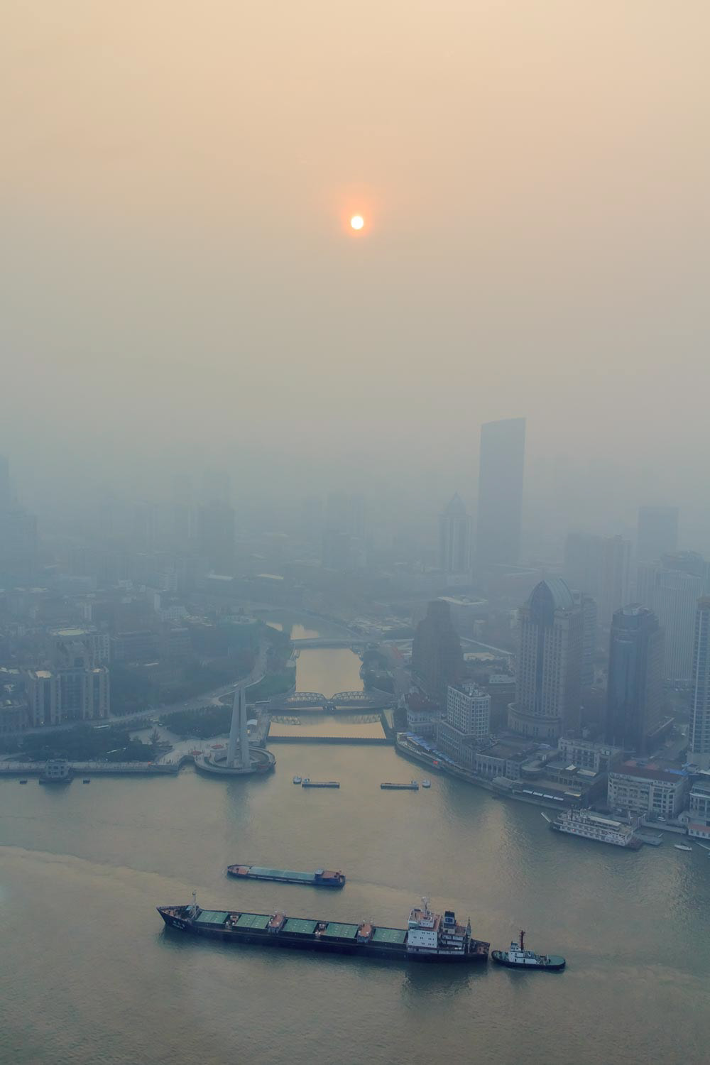 Smog Huangpu river in Shanghai