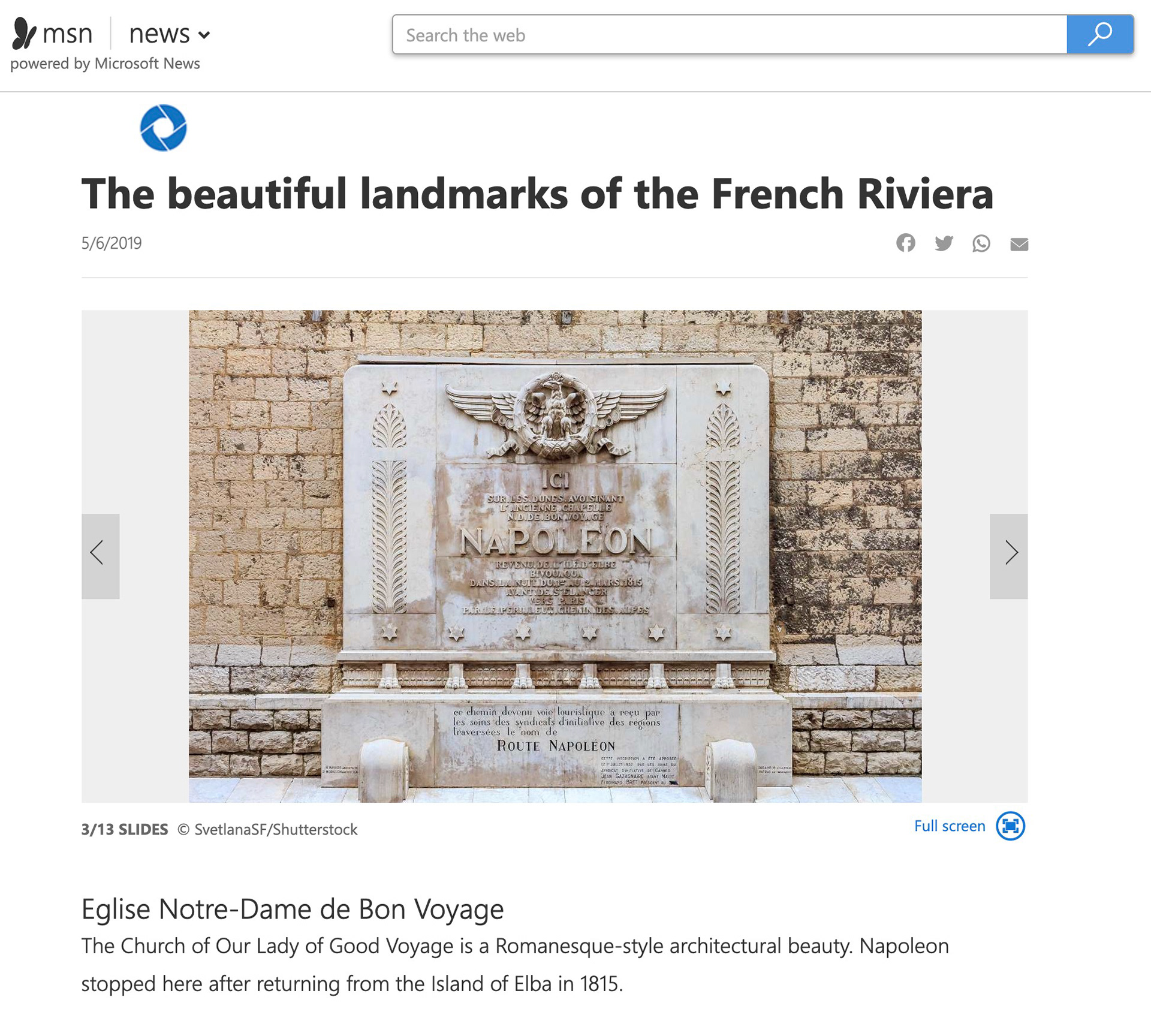 MSN News: Napoleon's Route marker