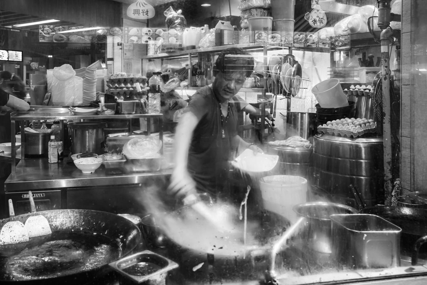 Street vendor of traditional Chinese hawker stall in Lau Pa Sat, Telok Ayer Market hawker center Singapore