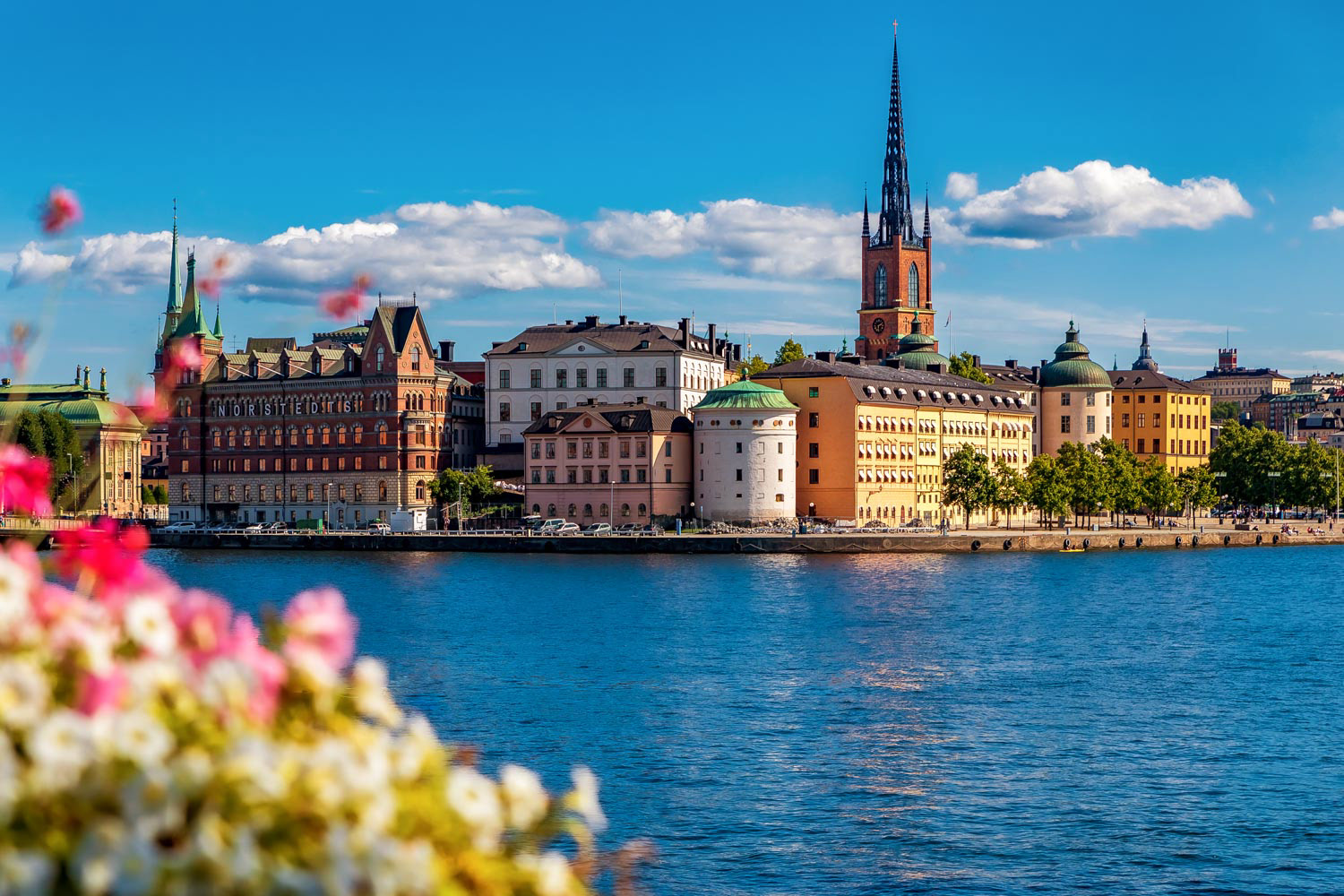 Panoramic view onto Stockholm old town Gamla Stan and Riddarholmen church in Sweden