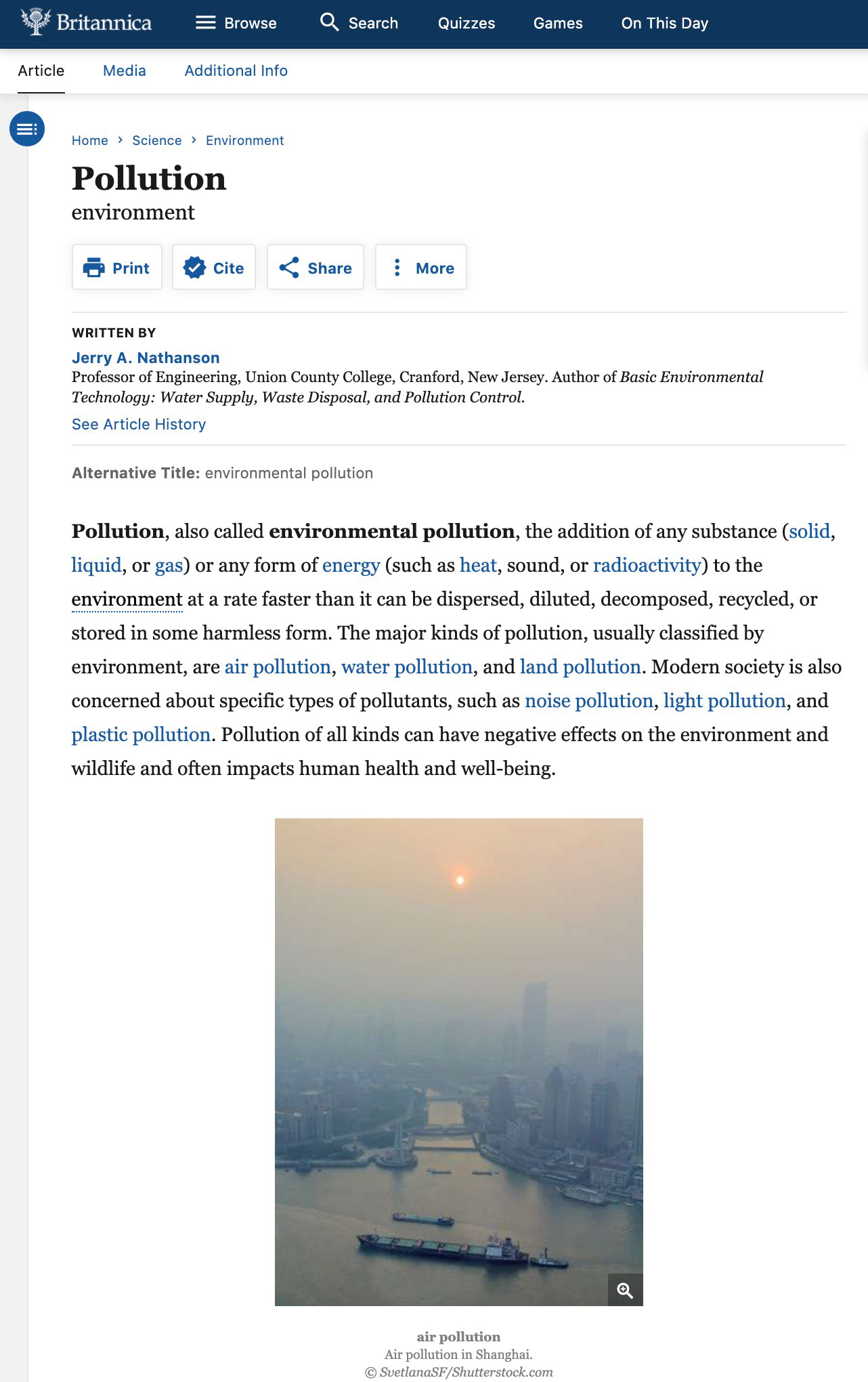 Encyclopedia Britannica: Air pollution in Shanghai