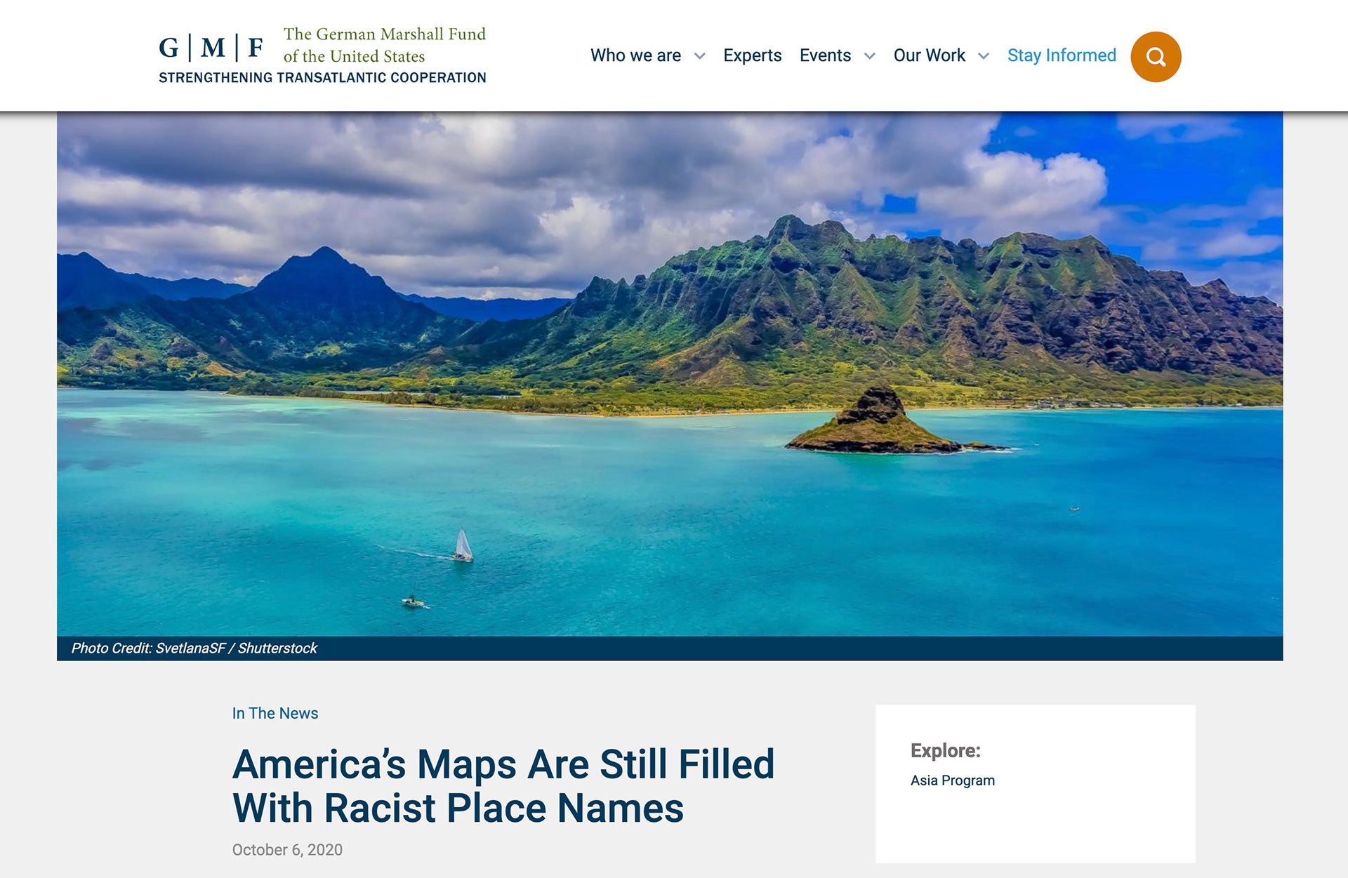 The German Marshall Fund of the US: Chinaman's Hat and Oahu coastline, Hawaii