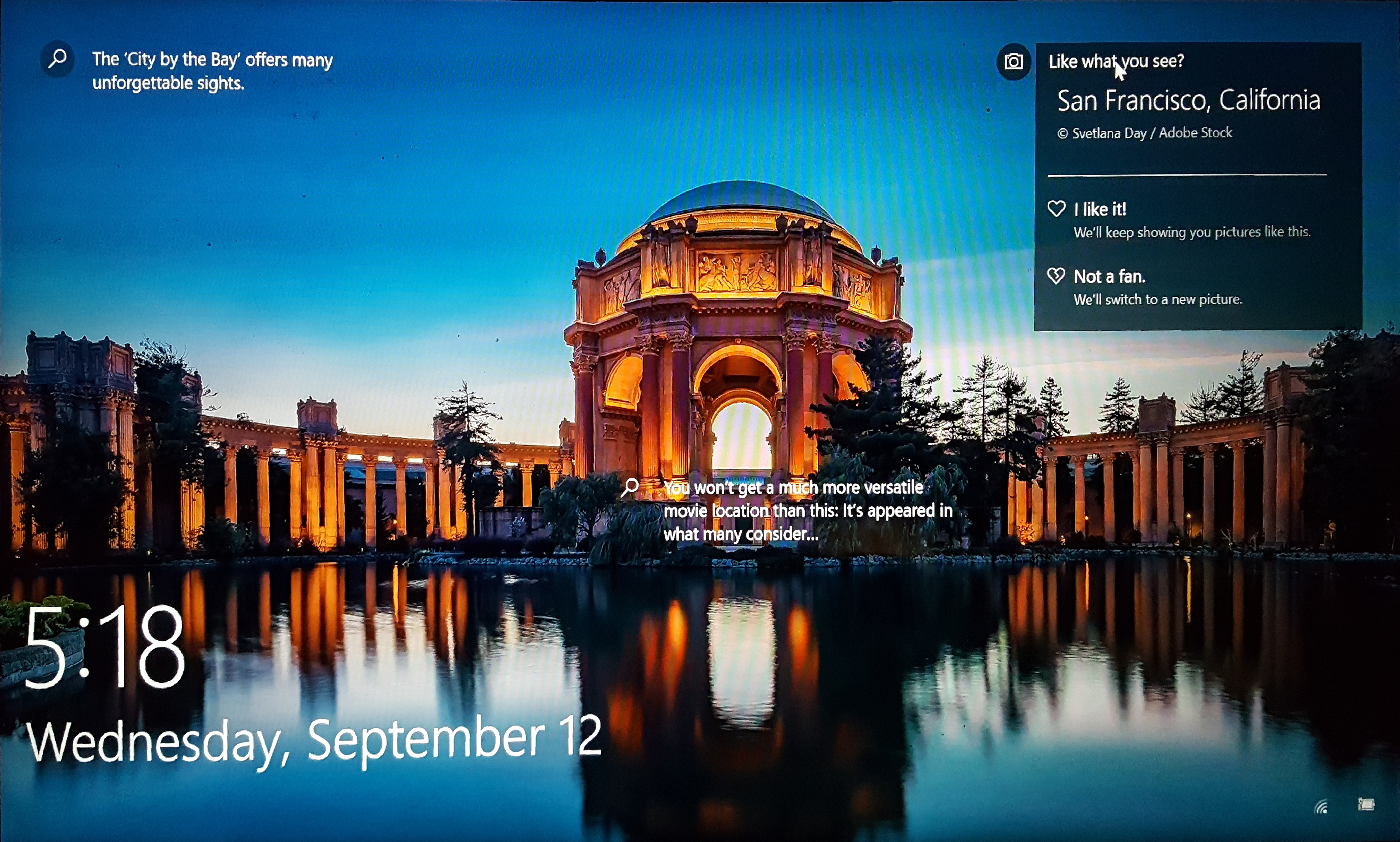 Microsoft Windows Screensaver: Palace of Fine Arts at sunset