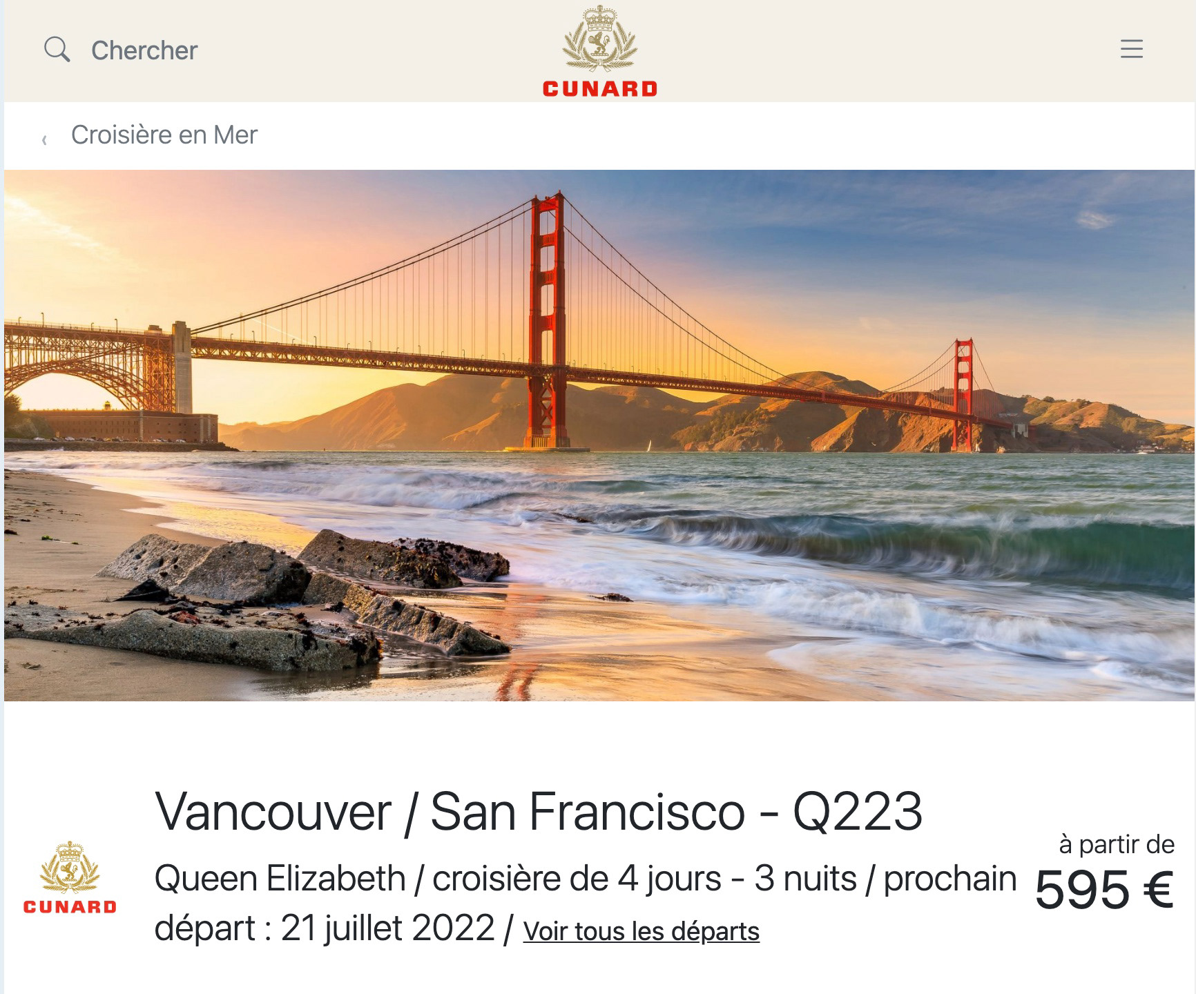 Cunard: Sunset by the Golden Gate Bridge