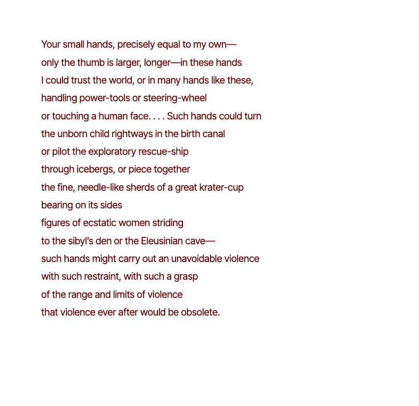 VI (From 21 Love Poems) By Adrienne Rich
