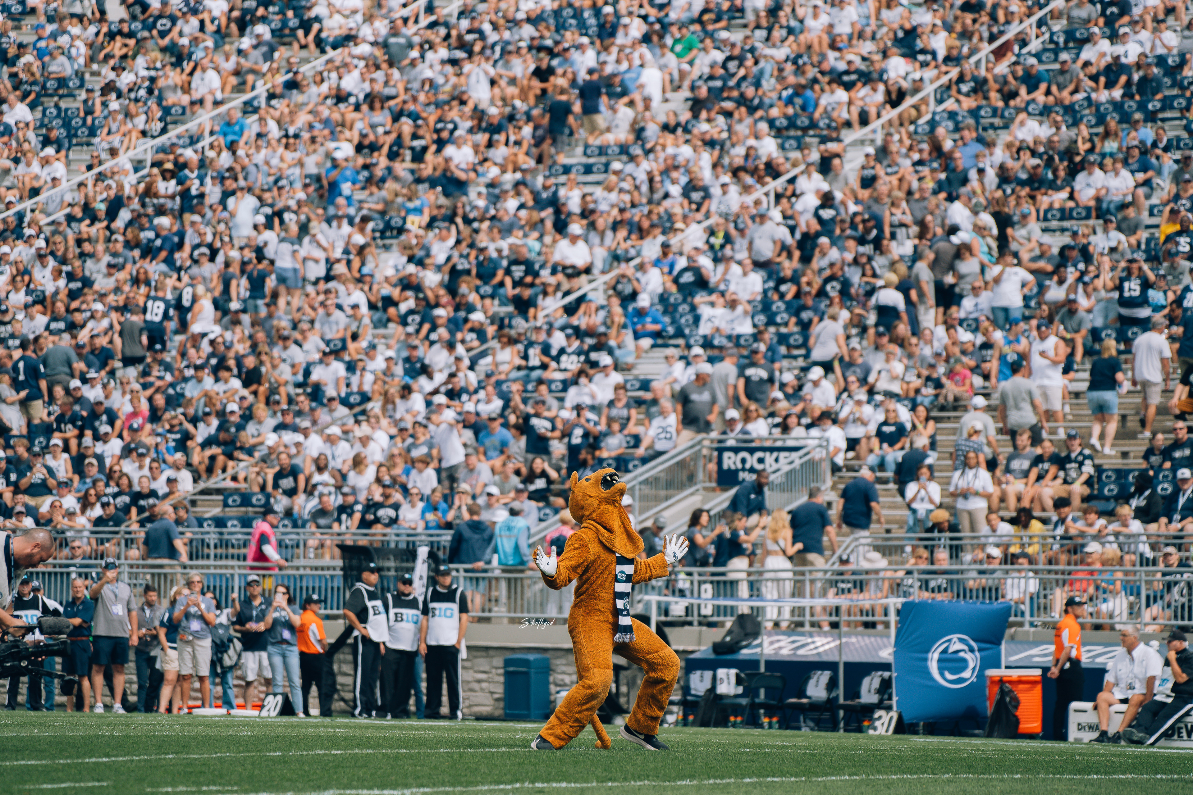 The Nittany Lion energizing the stadium druing halftime of Penn State vs Delaware