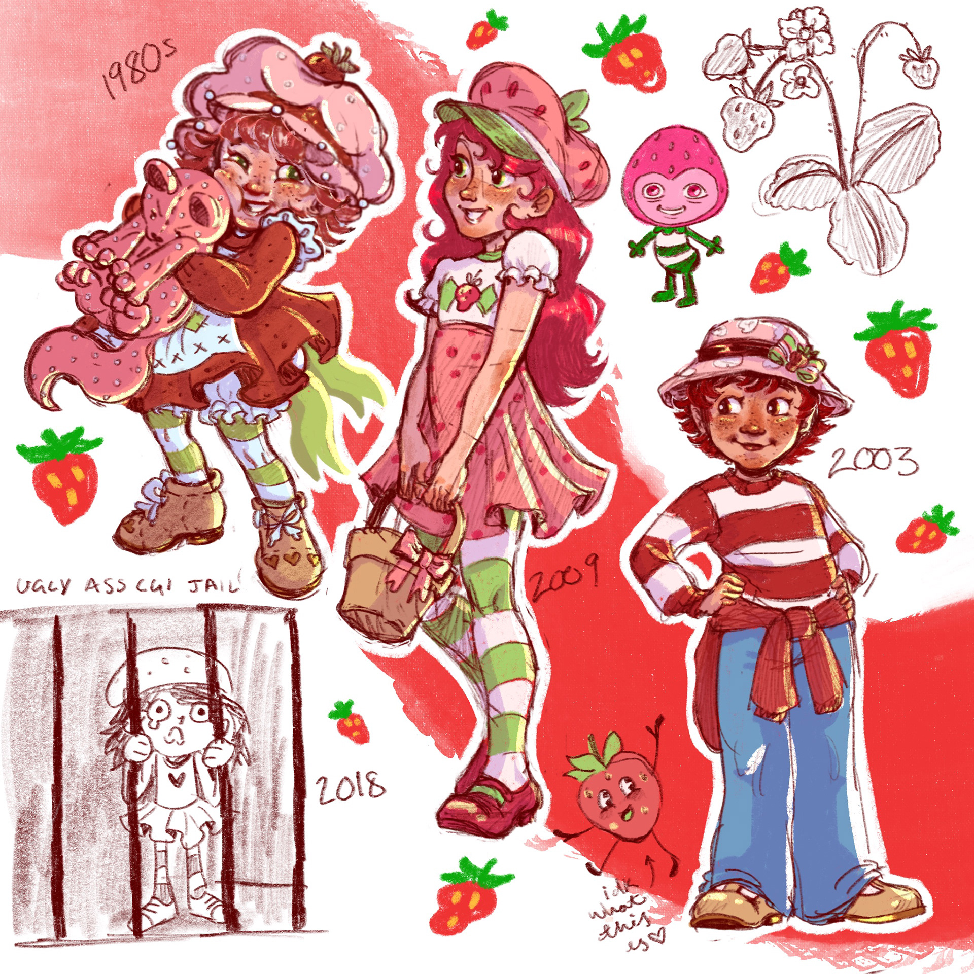 various iterations of Strawberry Shortcake