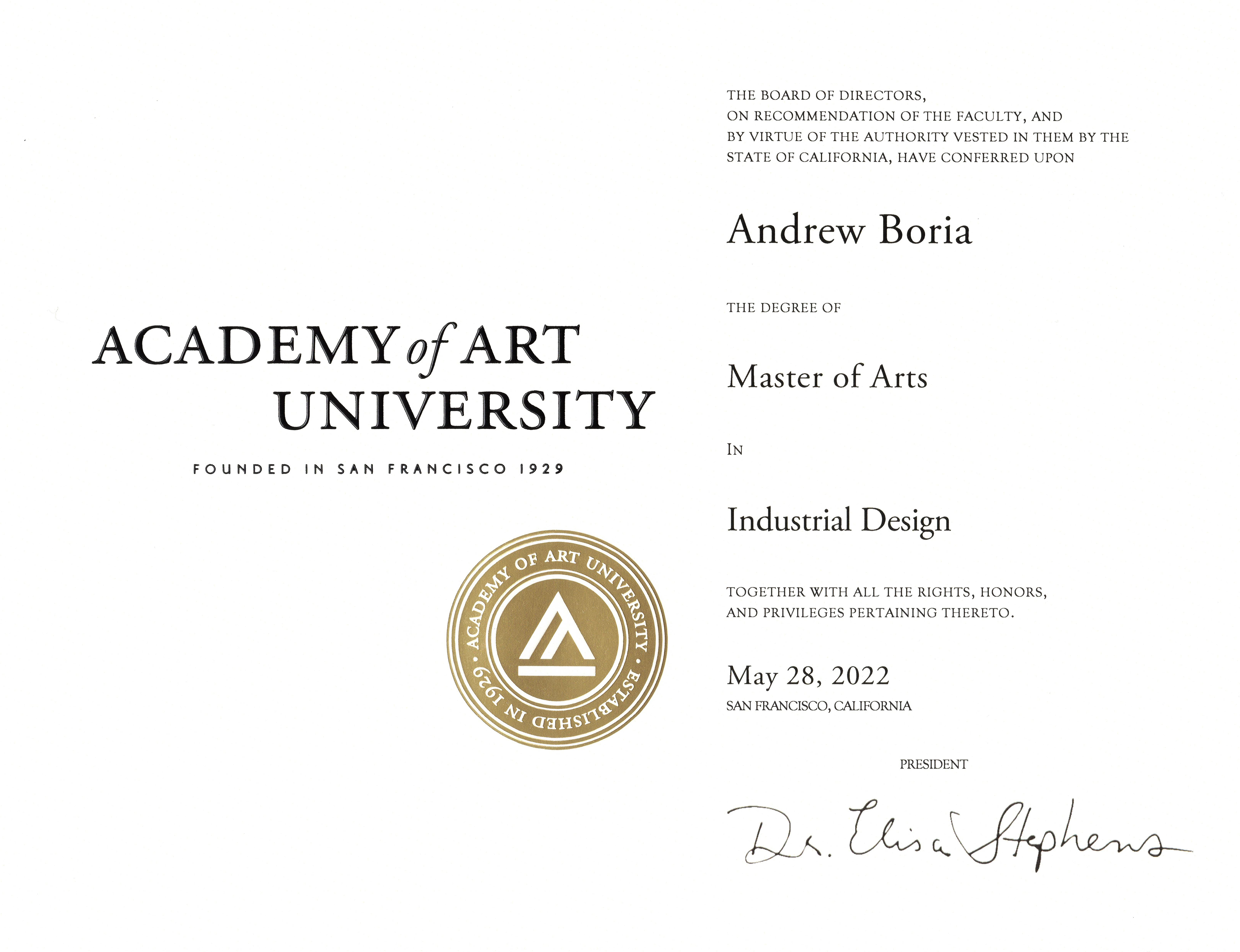 Master of Arts - Industrial Design