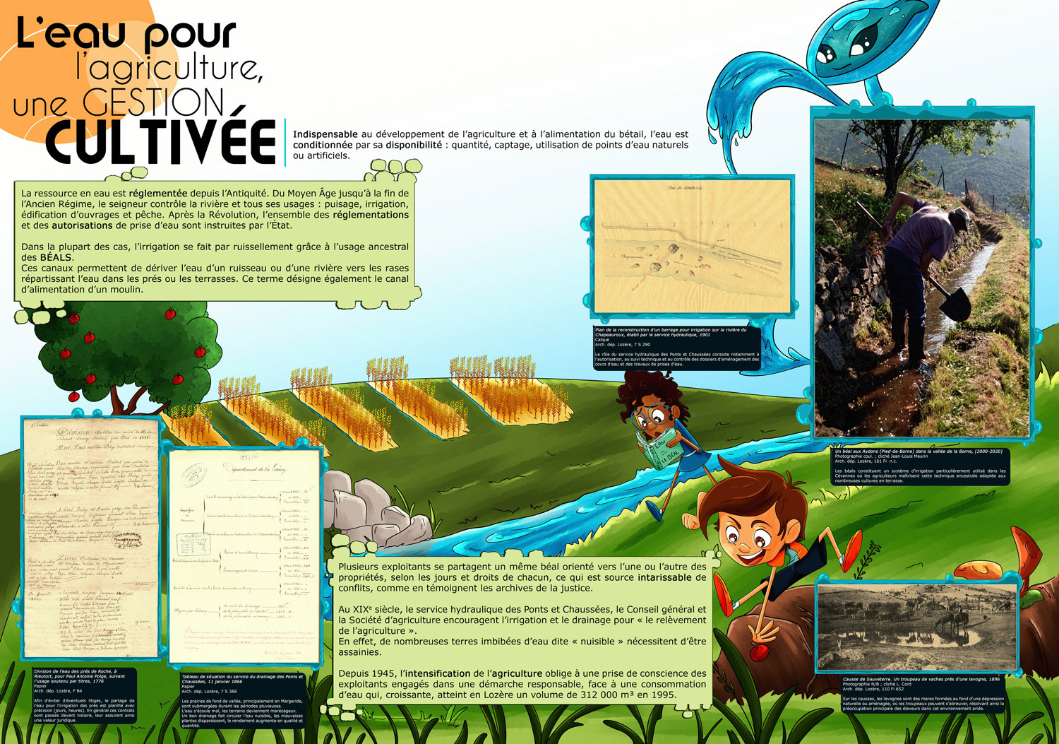 Tableau 7 usages agricoles de l'exposition des Archives départementales de la Lozère