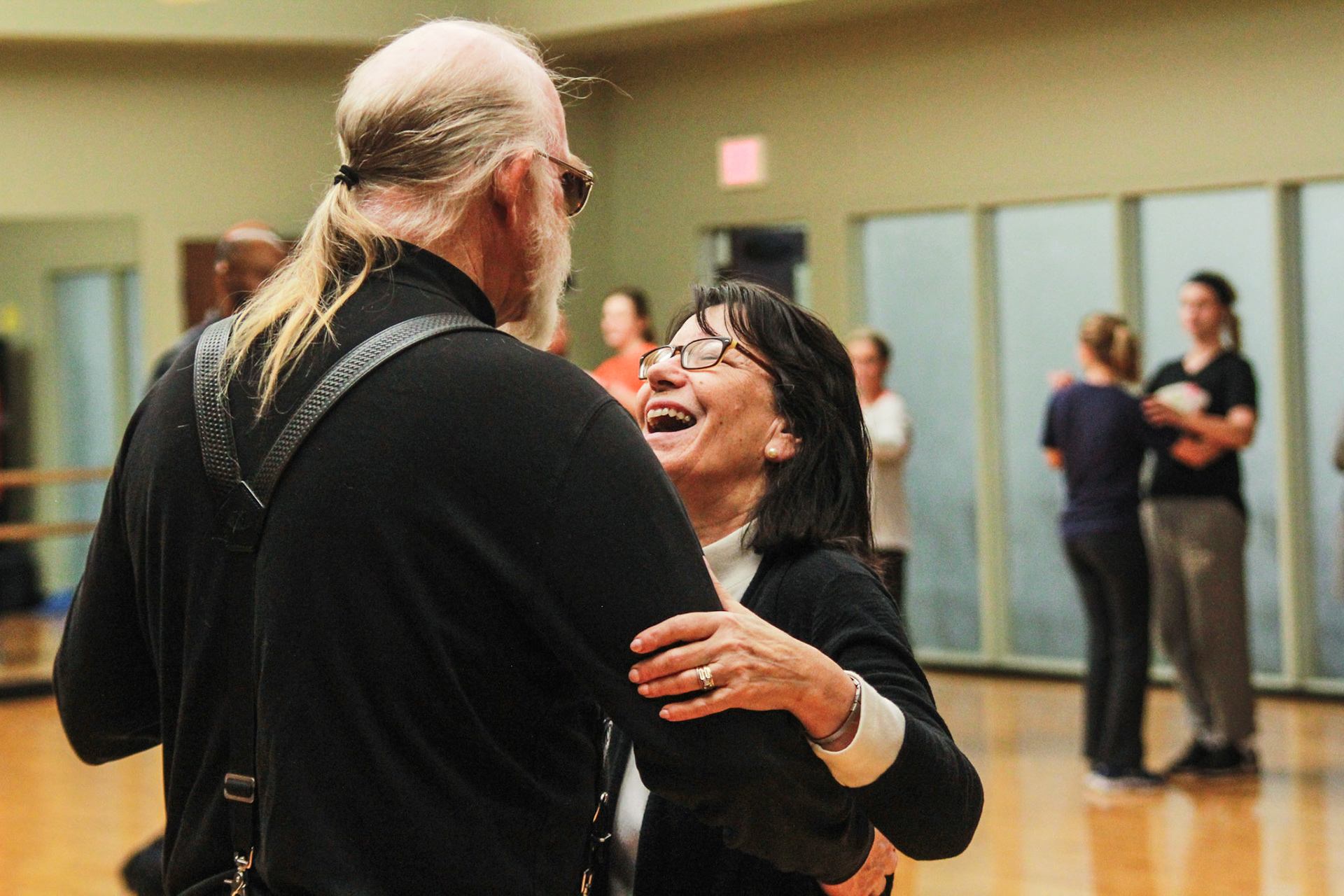 Professor Litherland and her husband dance during a ballroom dancing class at OBU's RAWC. (The Bison)