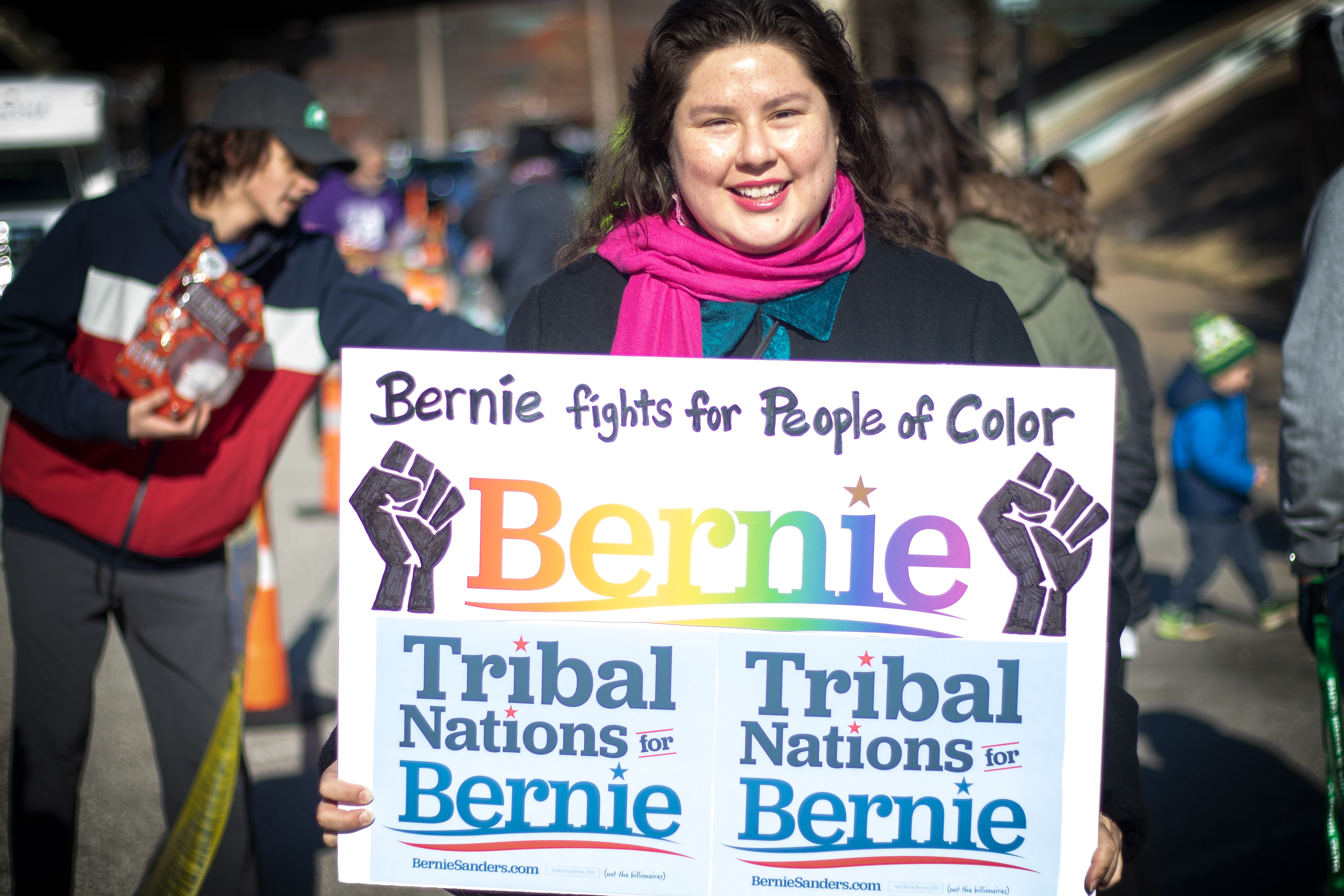 Talulah Smith shows support for Bernie Sanders at the 2020 Martin Luther King, Jr. Day Parade in Tulsa.