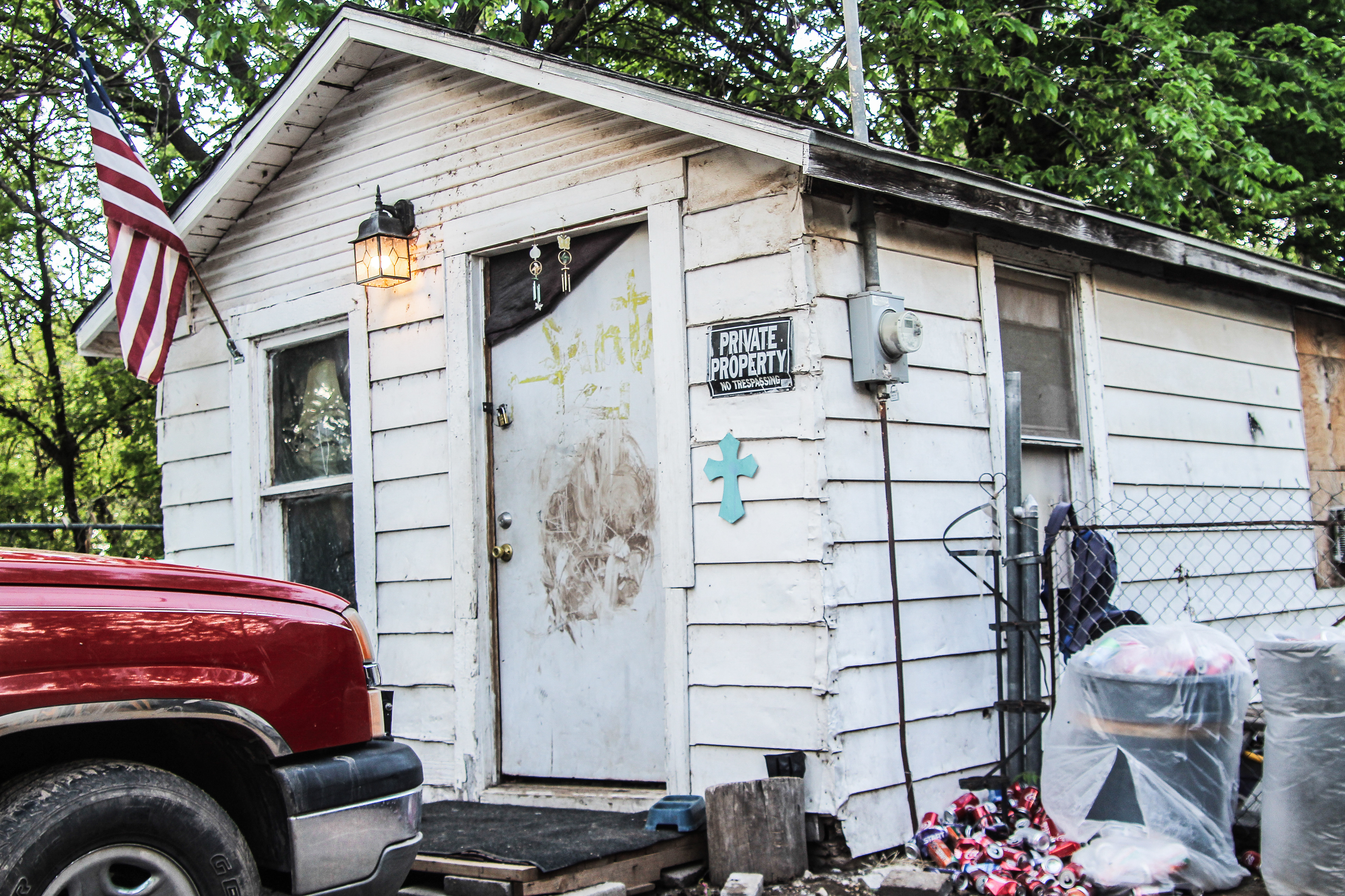 This one-room shed is the home of a family of six in Oklahoma City's Stockyard City District. (The Bison)
