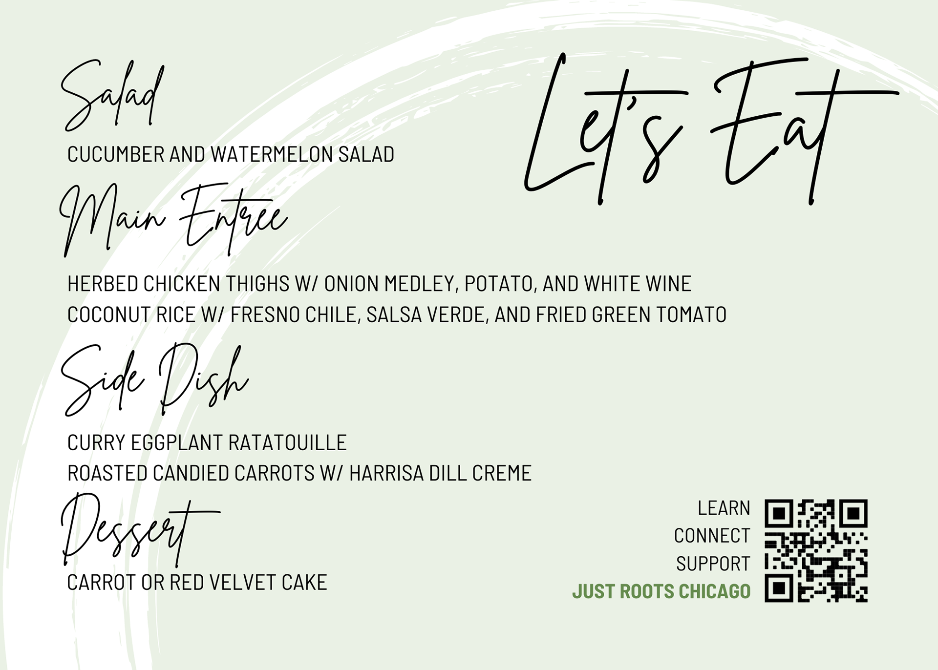 Menu for farm to table dinner. Printed and placed at table.