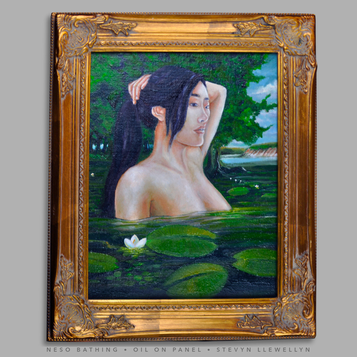 Neso Bathing • Oil on panel • 18.5” X 15.75” x .75” • 2023