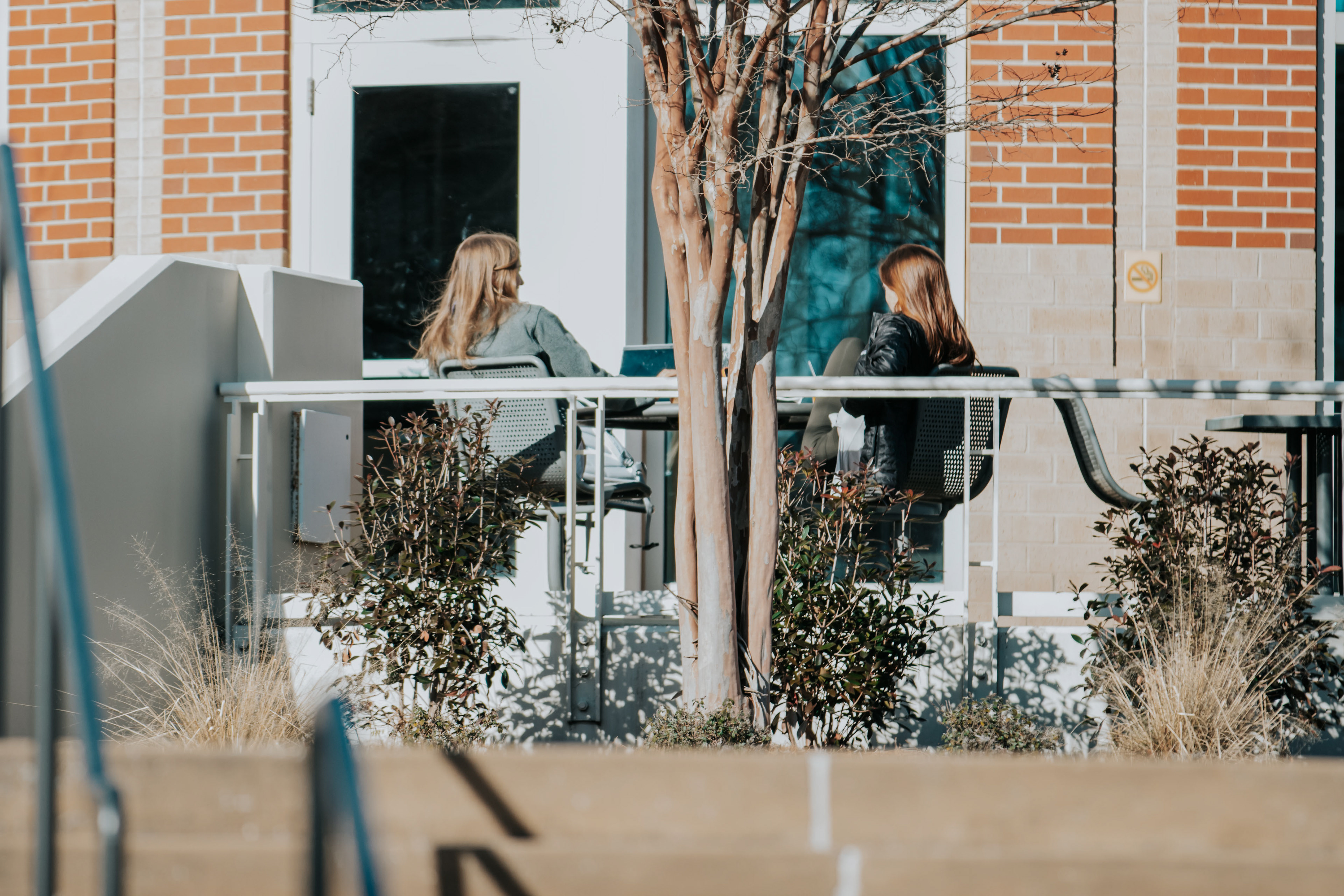 students enjoying a fall day outside the Student Center
