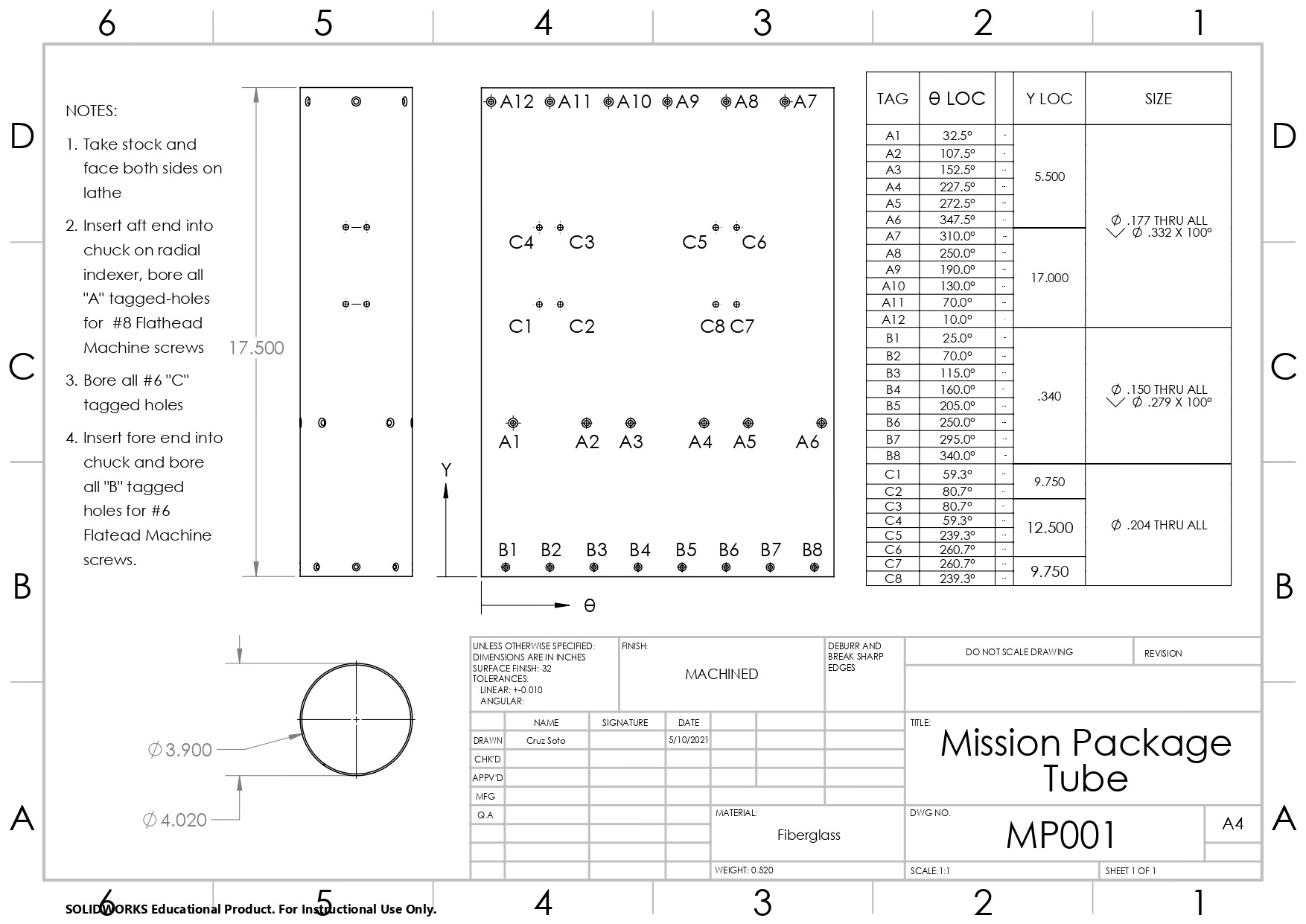 The booster mission package tube