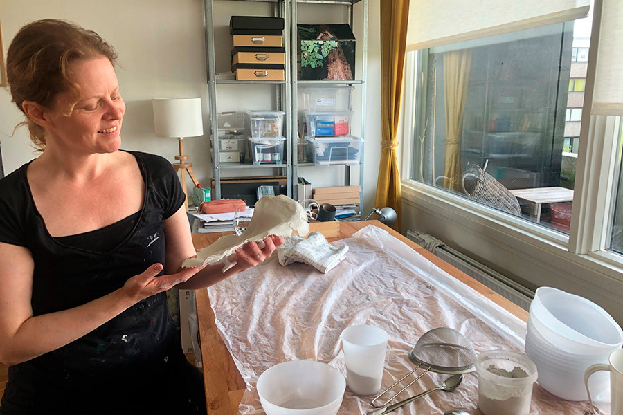 Lene Bach-Lauritsen preparing and checking form for the project Distant Shores | Shell Pieces