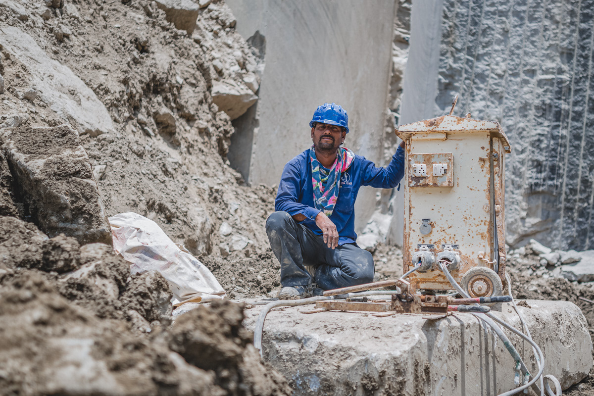 A quarry worker waiting at the switchboard