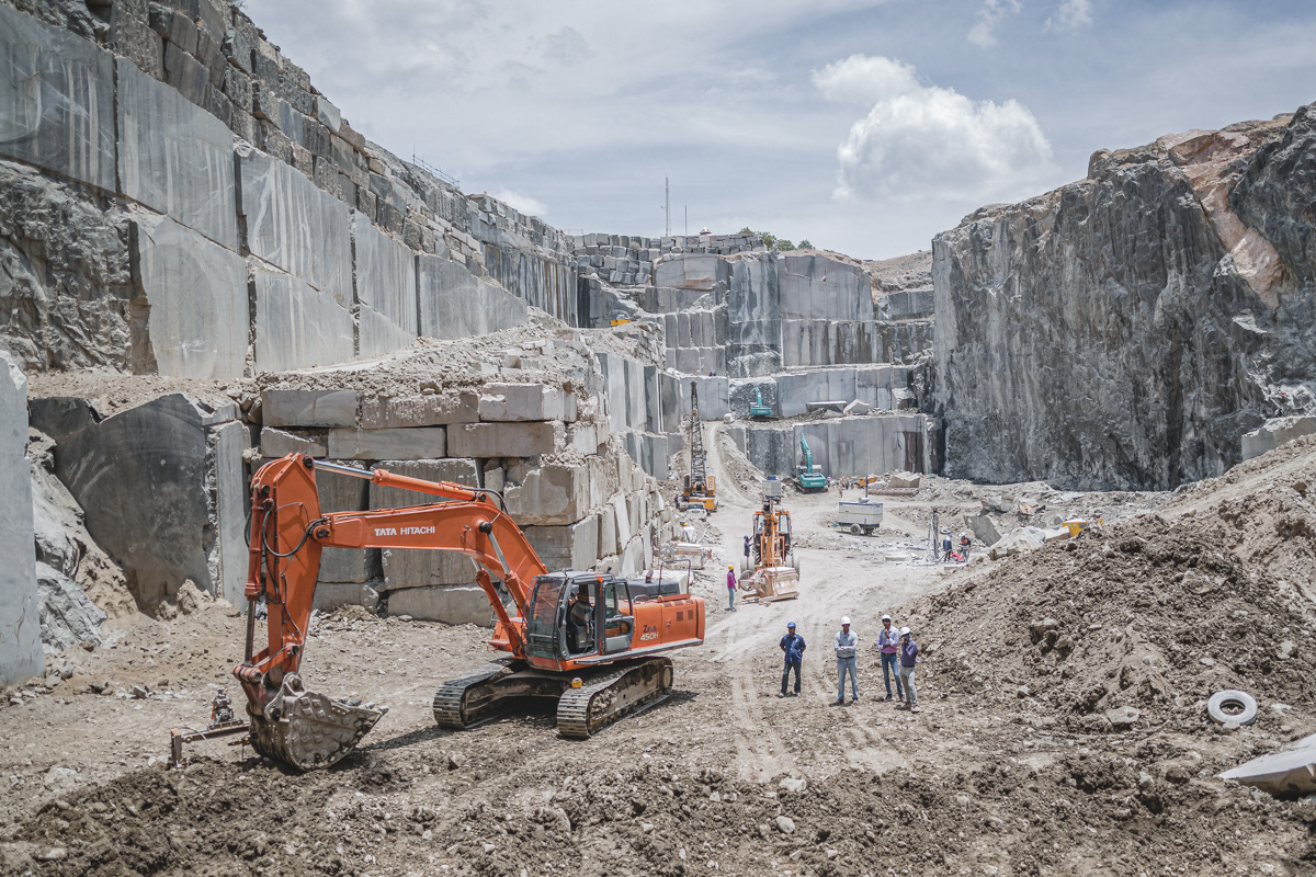 Wide shot of a stone quarry below ground