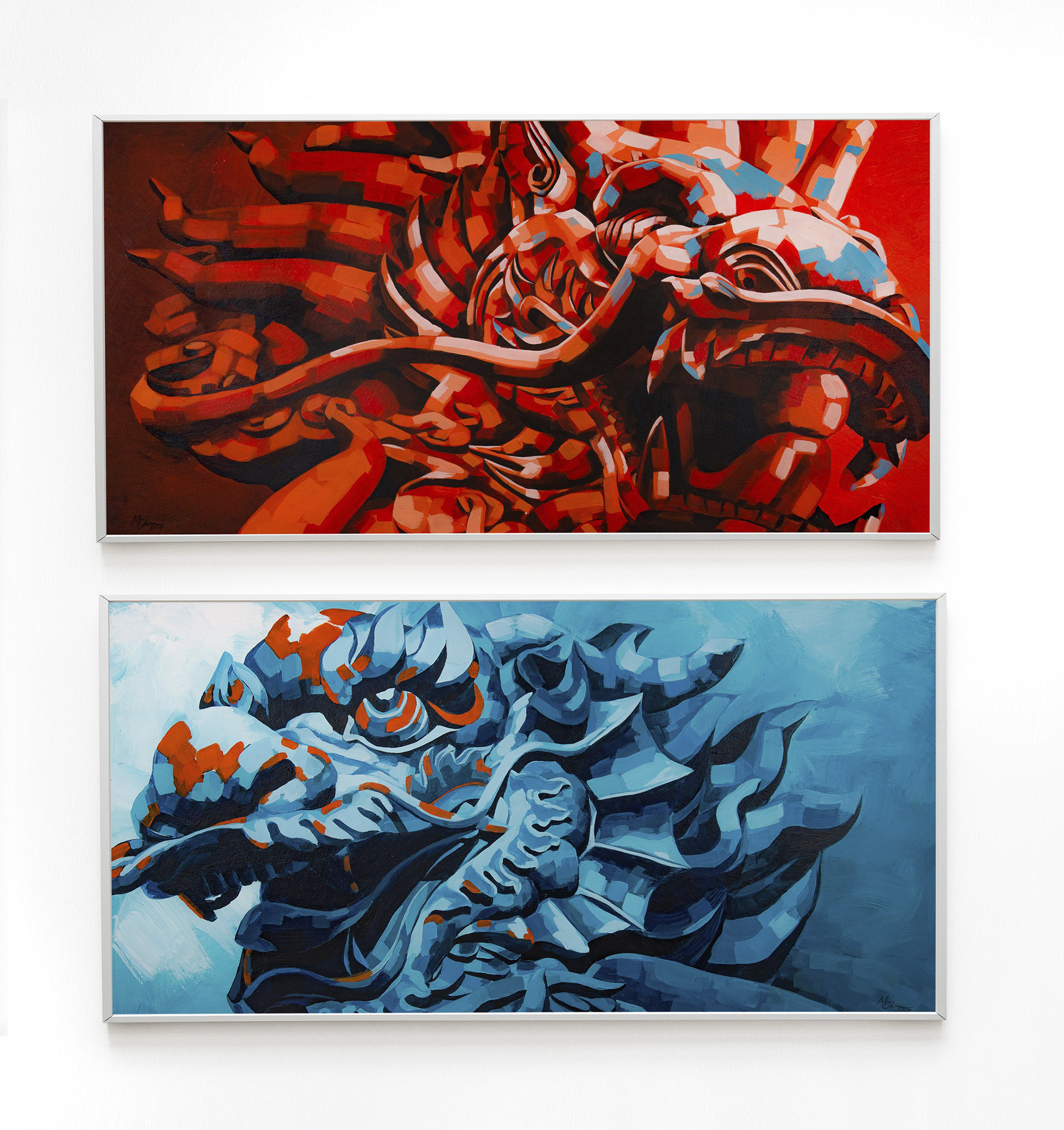 Top: Ambition, 2017, acrylic on wood, 59 x 117 cm. Bottom: Aspiration, 2017, acrylic on wood, 59 x 117 cm