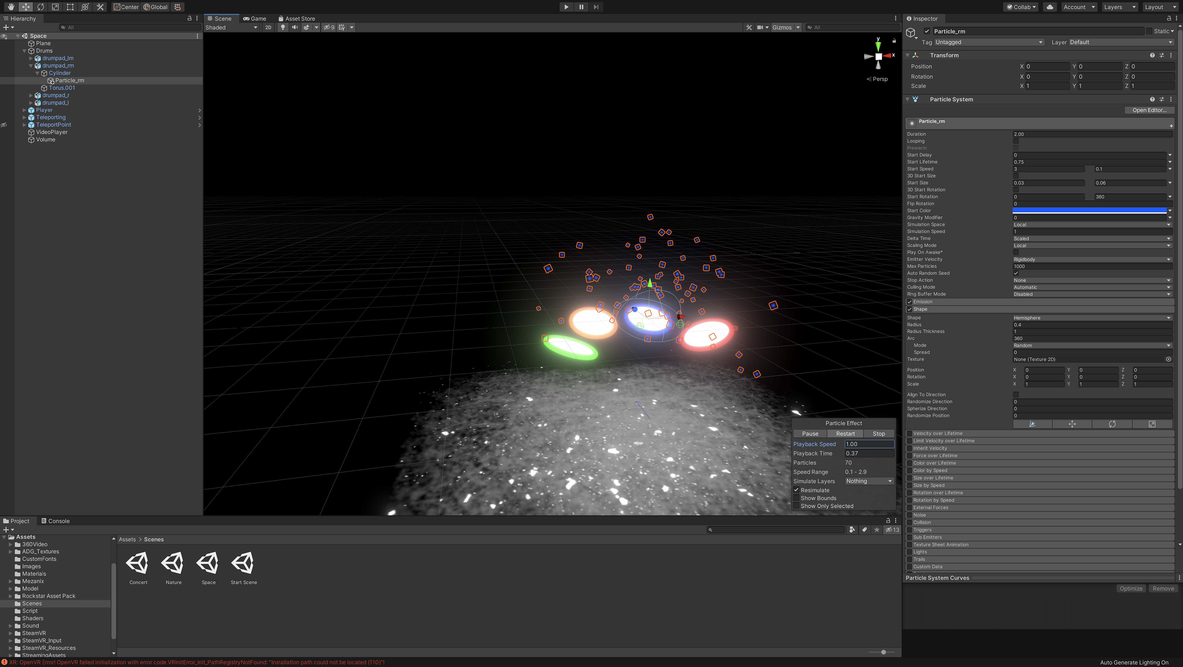 Particle system in Unity