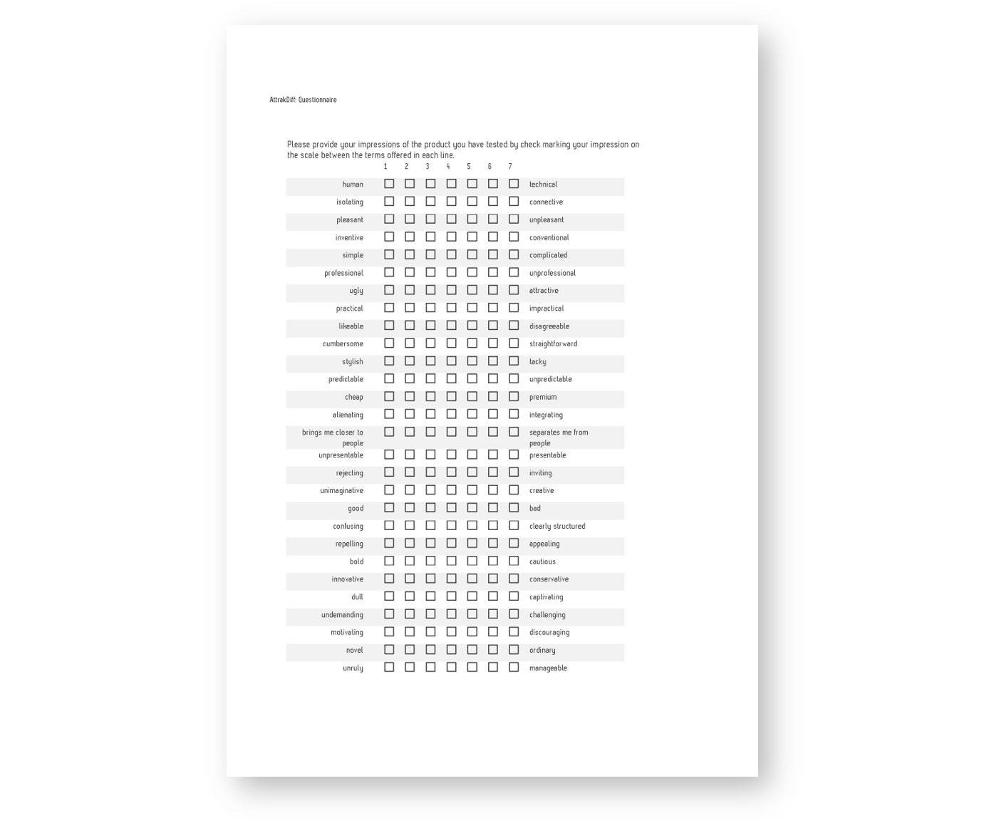 AttrakDiff questionnaire