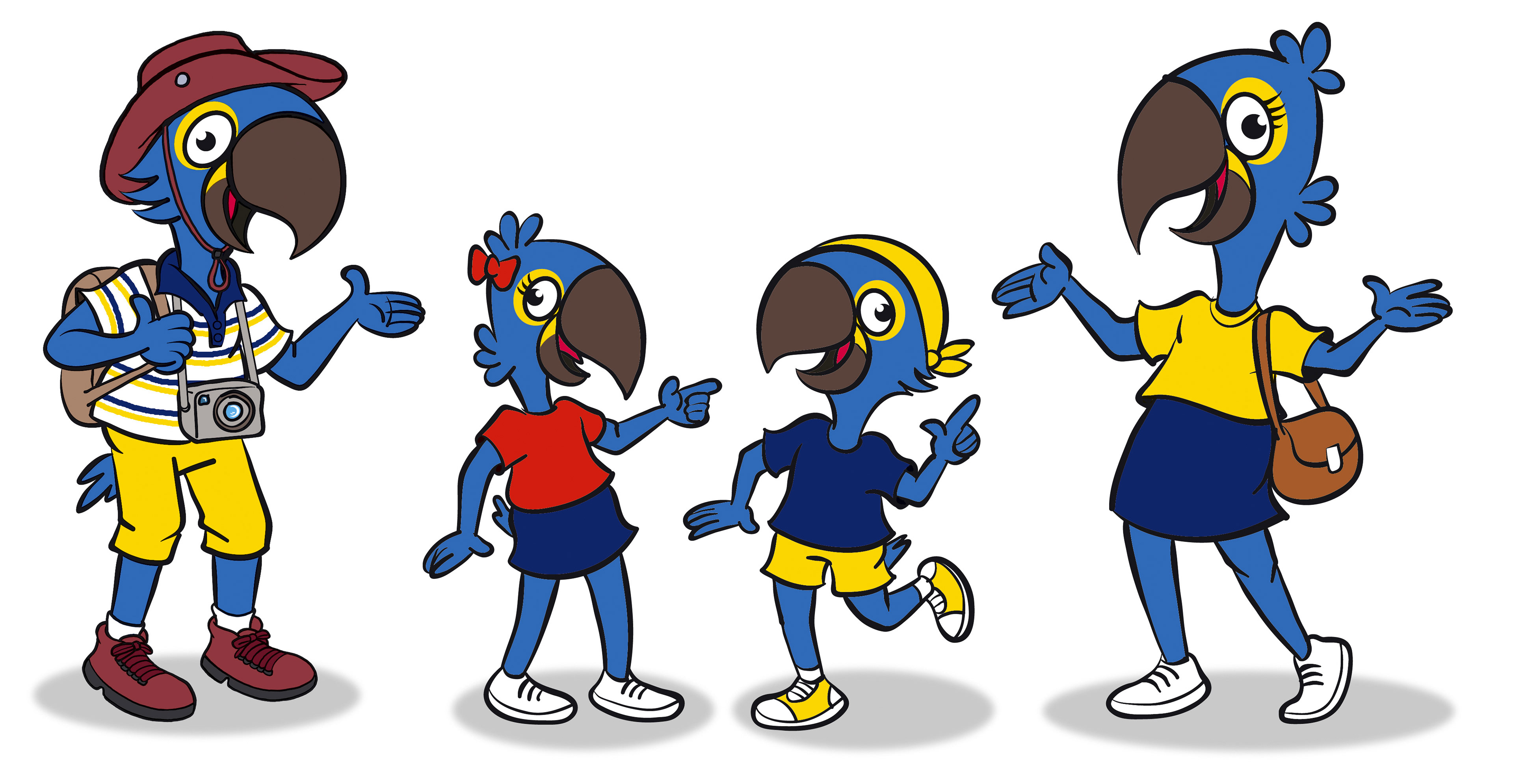 Mascots for Almanac CVC (travel agency) | Blue Macaw Family